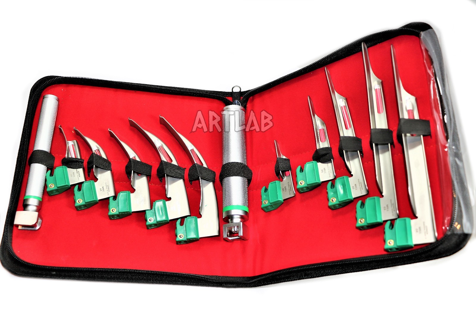 NEW! GERMAN FIBEROPTIC LARYNGOSCOPE SET MAC+MIL 12PCS INTUBATION BLADES + HANDLE
