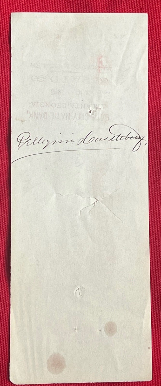 Civil War, Georgia Governor Joseph E. Brown, Personal Check Signed, Rare