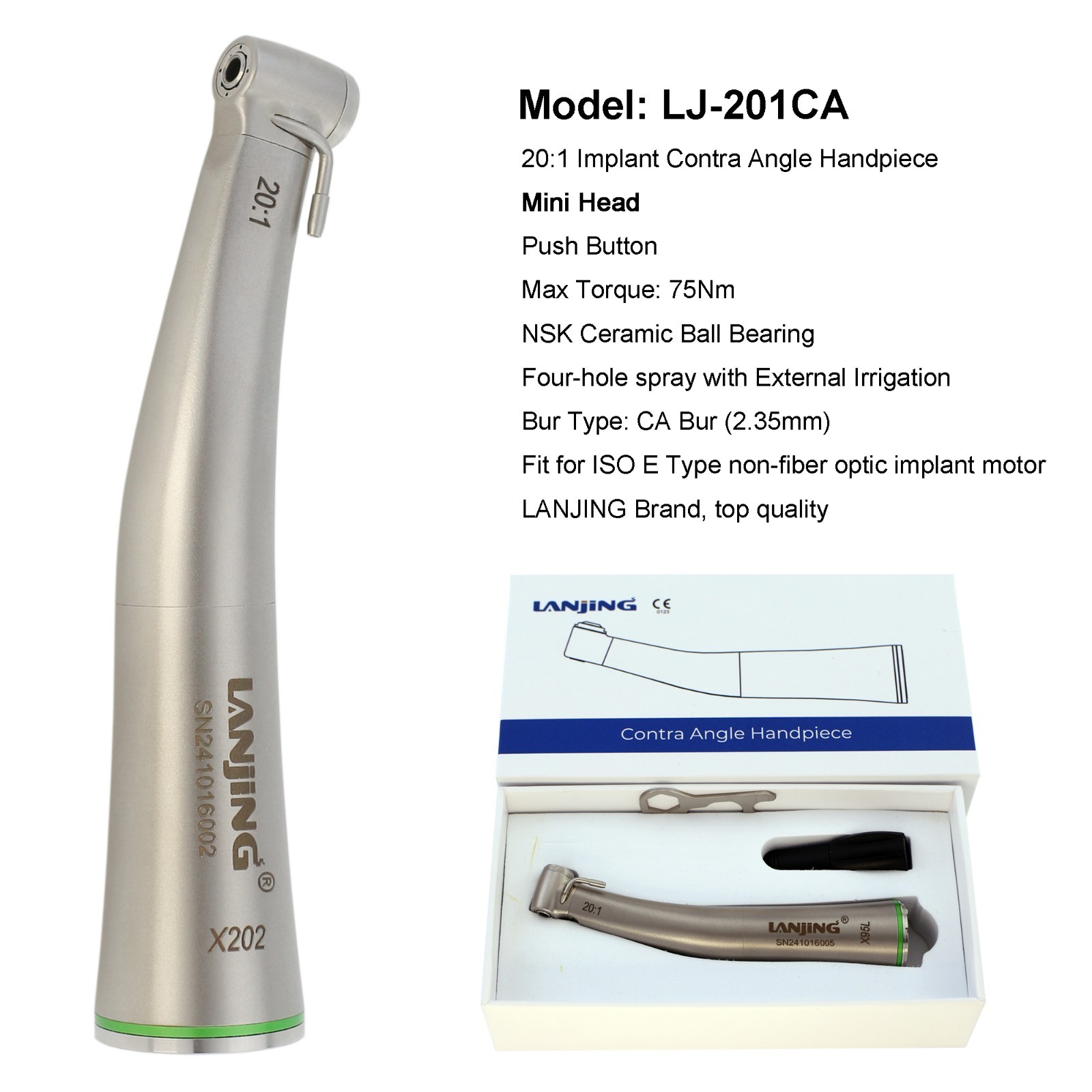 Dental Implant Handpiece 20:1 Contra Angle Mini Head Fiber Optic NSK SG20 E Type