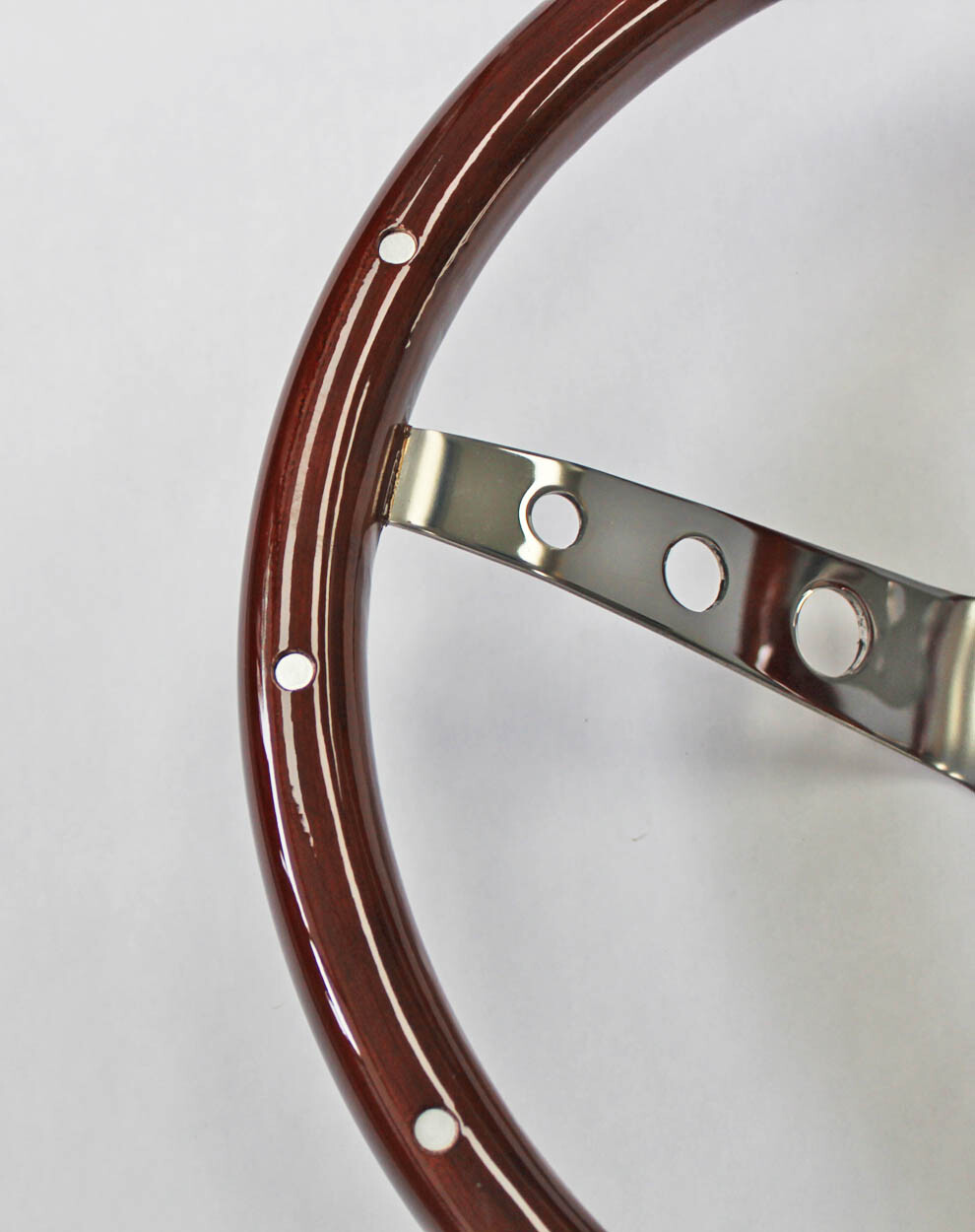 65-69 Mustang Wood Steering Wheel Mustang Cap 15" High Gloss Finish w/ Rivets