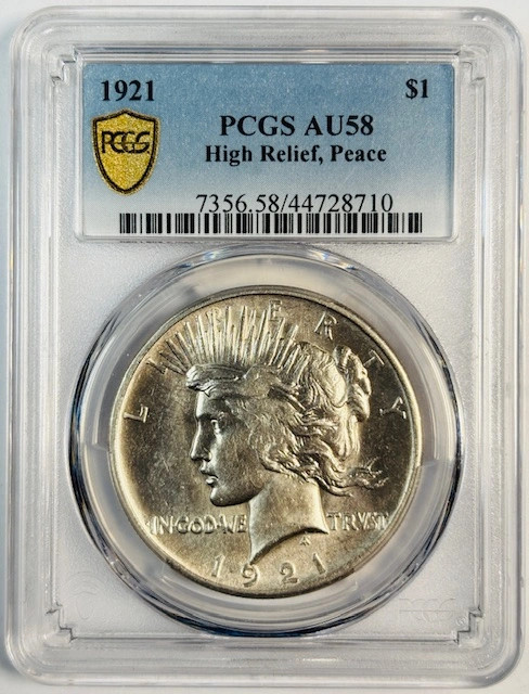1921 P Peace Dollar PCGS AU-58 High Relief White!