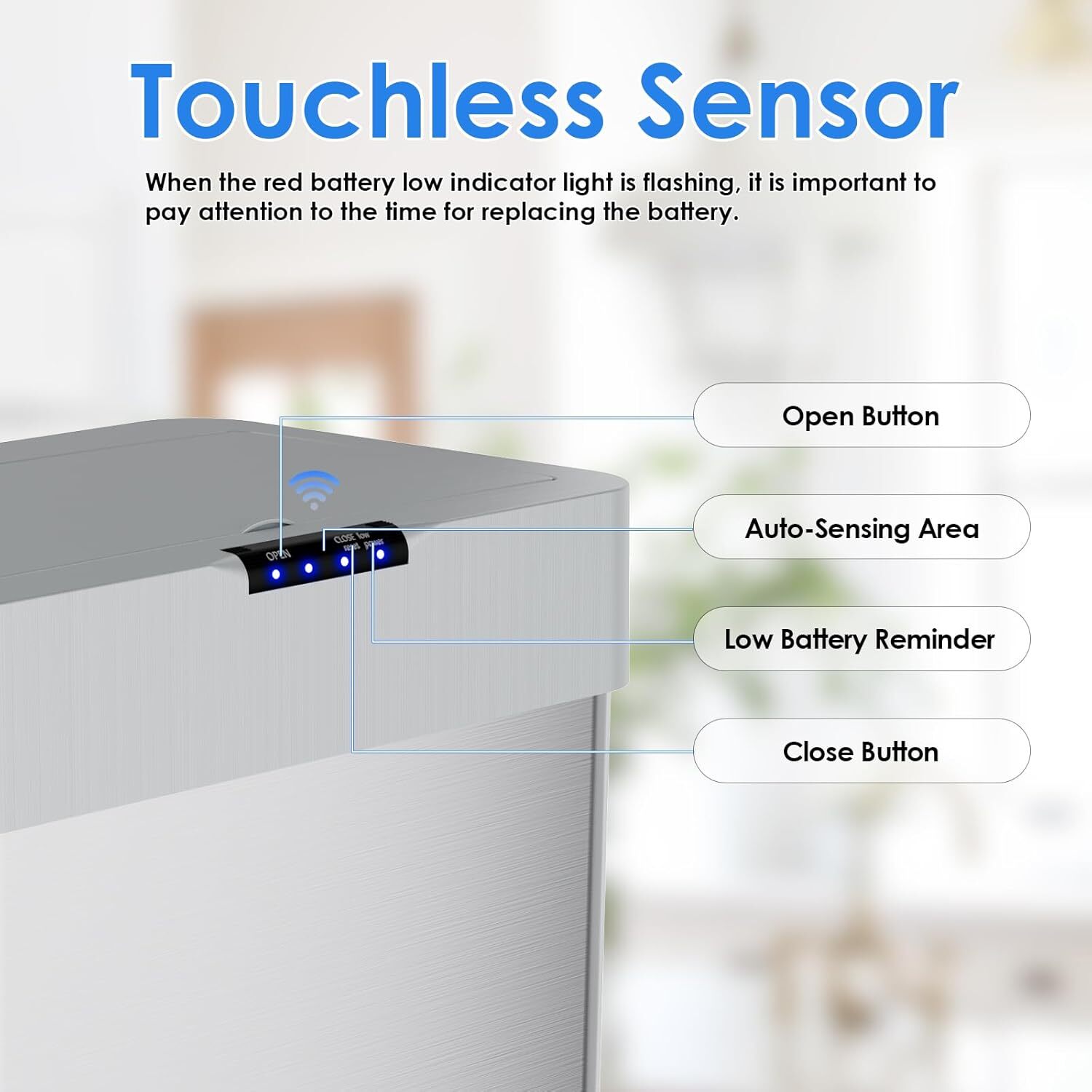 Motion Sensor Kitchen Trash Can Stainless Steel Garbage Can Touchless 21.1 Gal