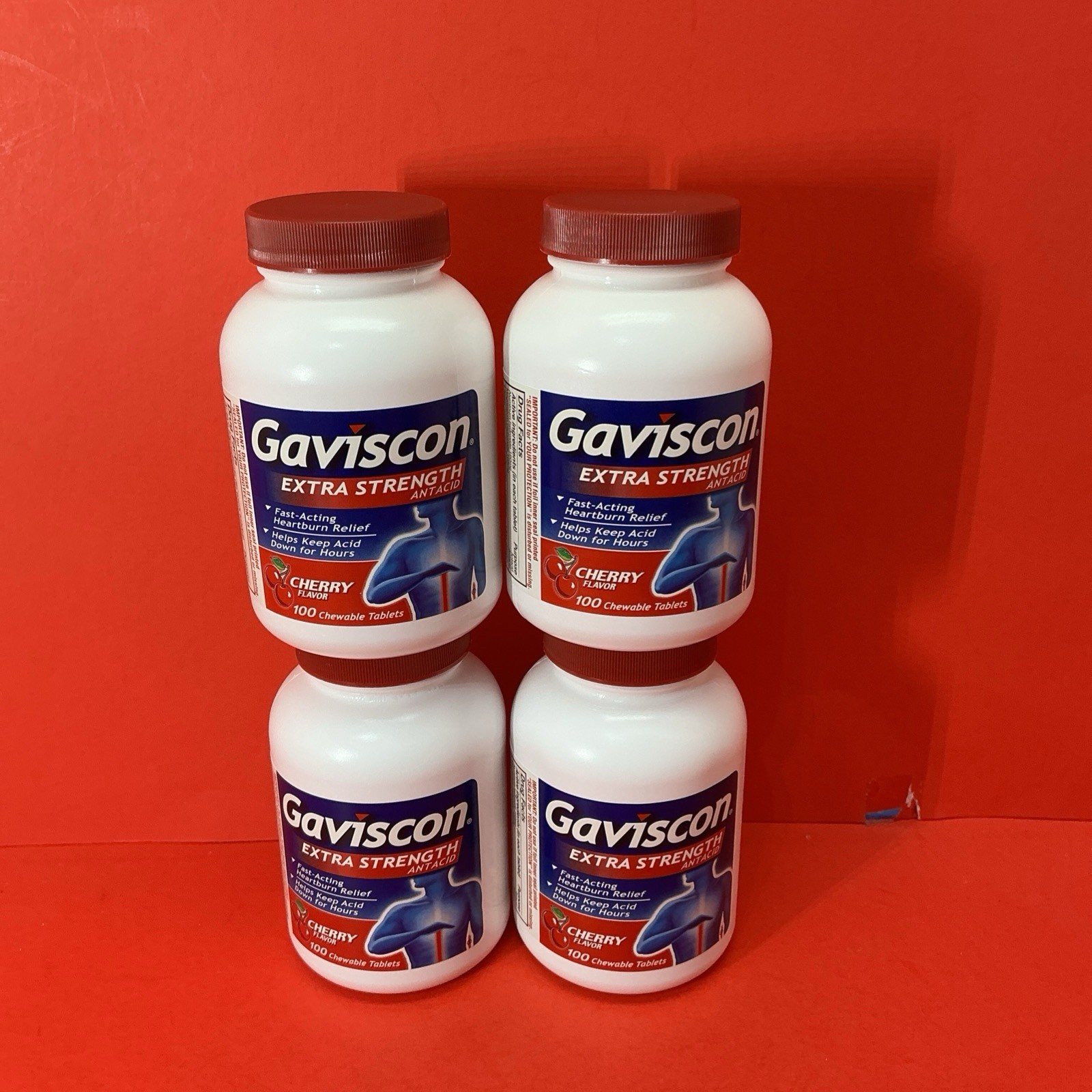 4-pack Gaviscon EXTRA Strength CHERRY Chewable Antacid Tablets 100ct (01/2027)