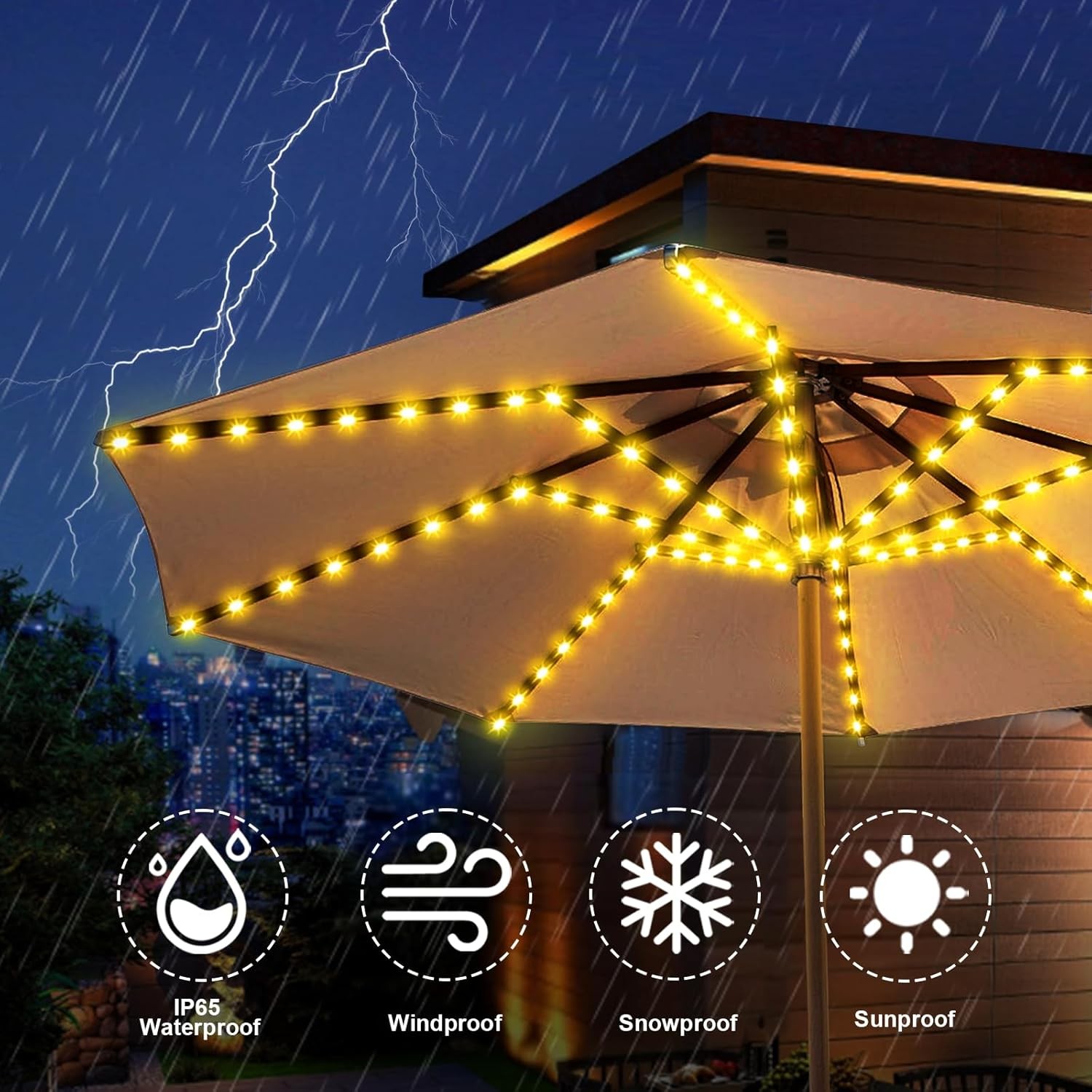 Solar Umbrella Lights, Patio Umbrella Lights Outdoor with 8 Modes 3V Solar Panel