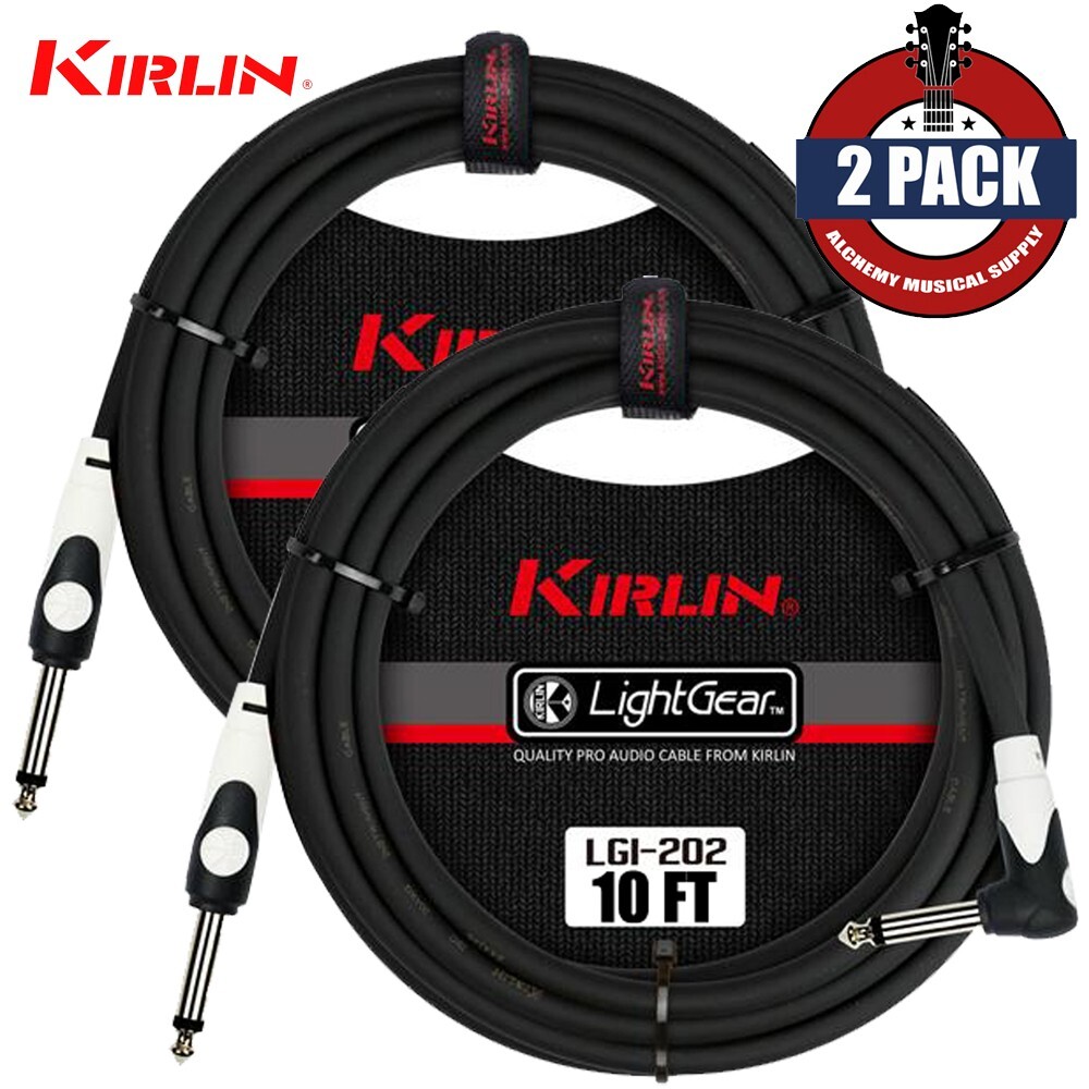2-PACK Kirlin LGI-202 10FT 1/4" Straight - Right Angle Guitar Instrument Cable