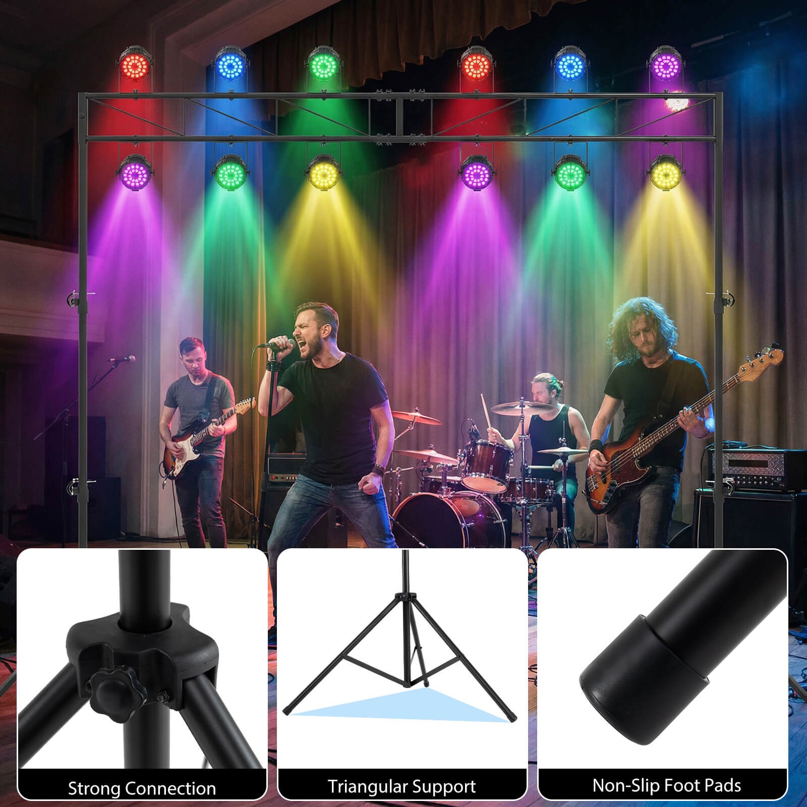 Portable Lighting Truss System w/2 Folding Tripods, 12 Mounting Points for Bands