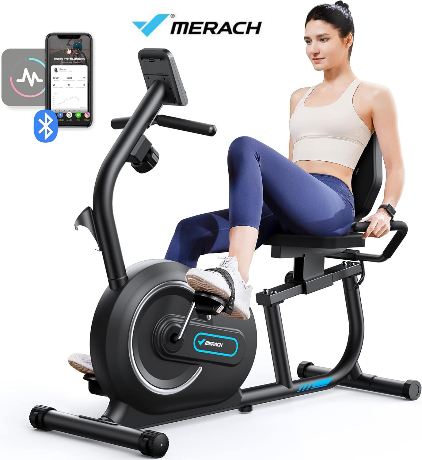 MERACH S08 Recumbent Exercise Bike Workout Machine Full Body Fitness Bluetooth