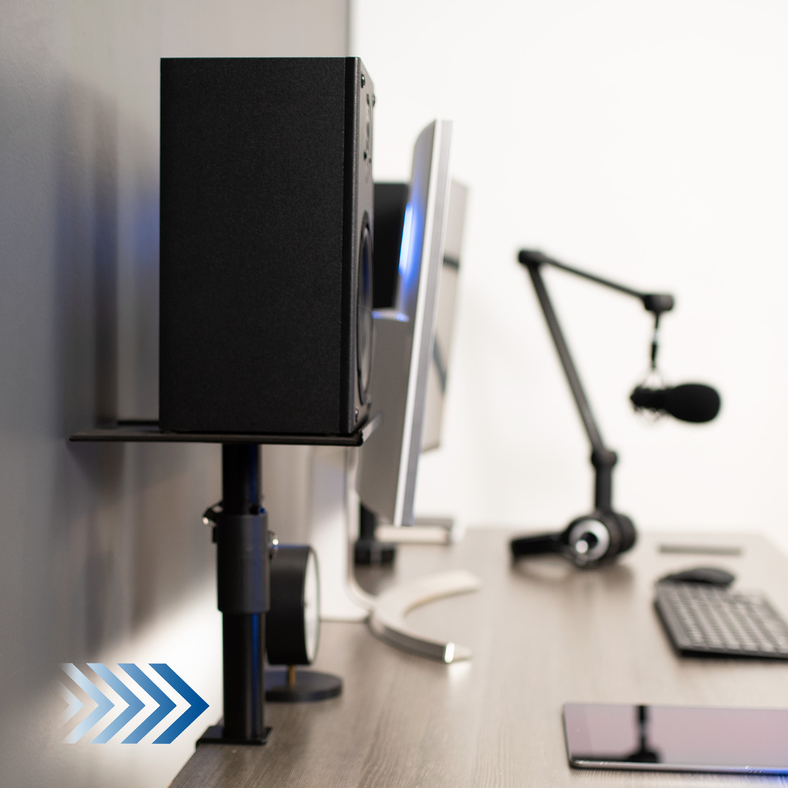 VIVO Universal Black Steel Clamp-on Desk / Table Speaker Stands, 2 Pack