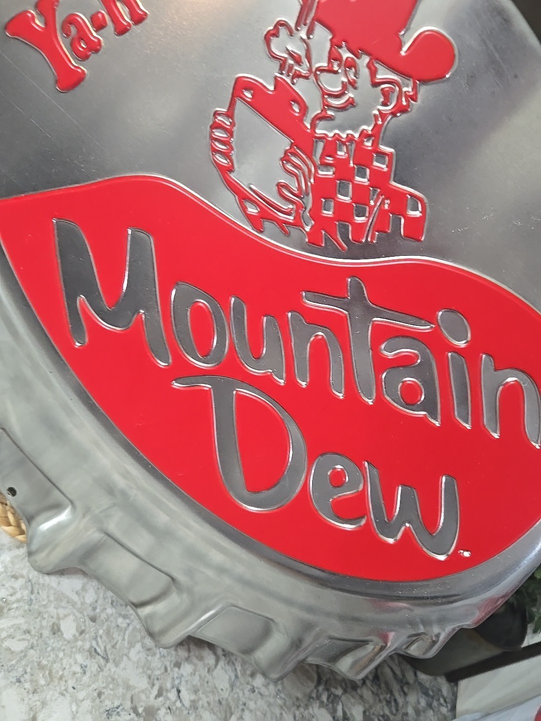 Mountain Dew Hillbilly Ya-Hoo embossed metal sign 18x19 used