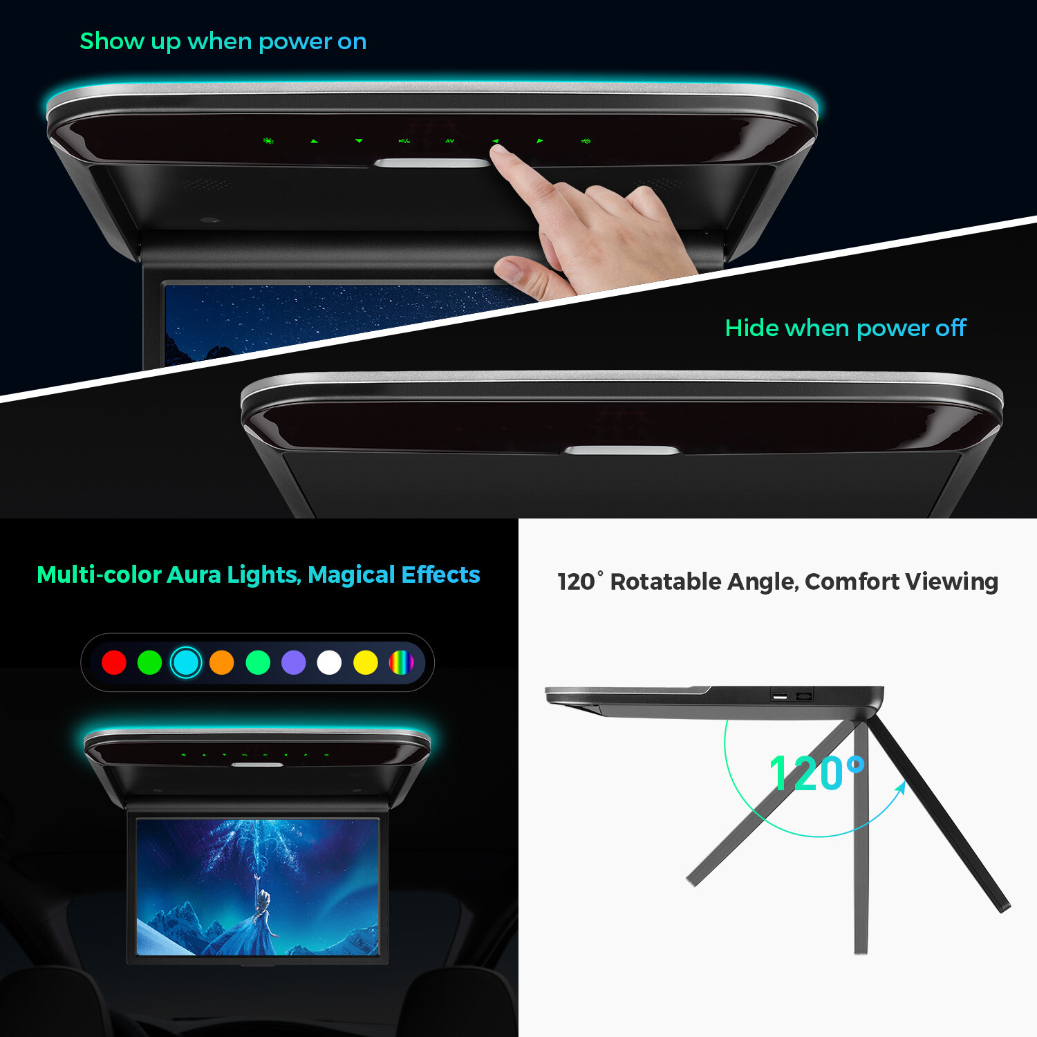 14" HD Screen Car TV Roof Flip Down Monitor 1080P Speakers HDMI AV-IN IR/FM