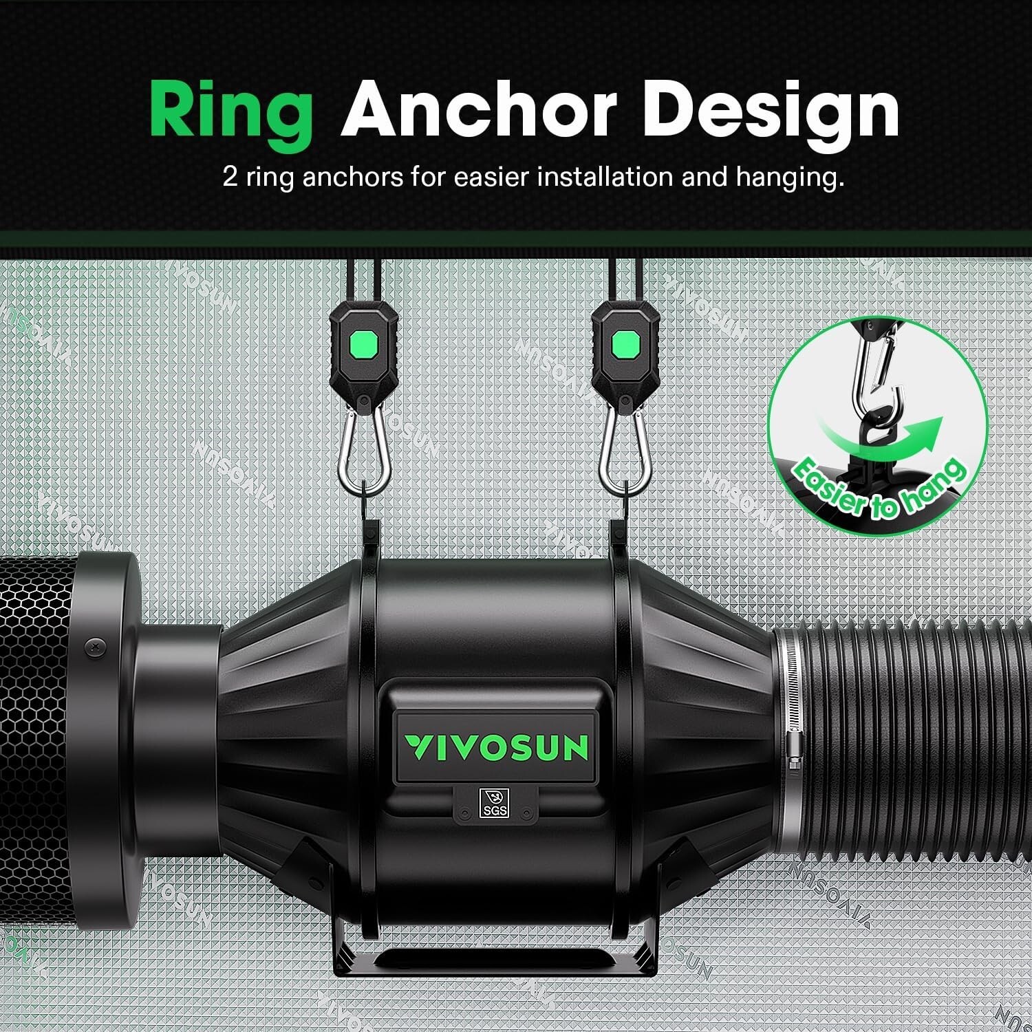 VIVOSUN AeroZesh T6 6'' 408 CFM Inline Duct Fan w/E42A,Carbon Filter &8' Ducting