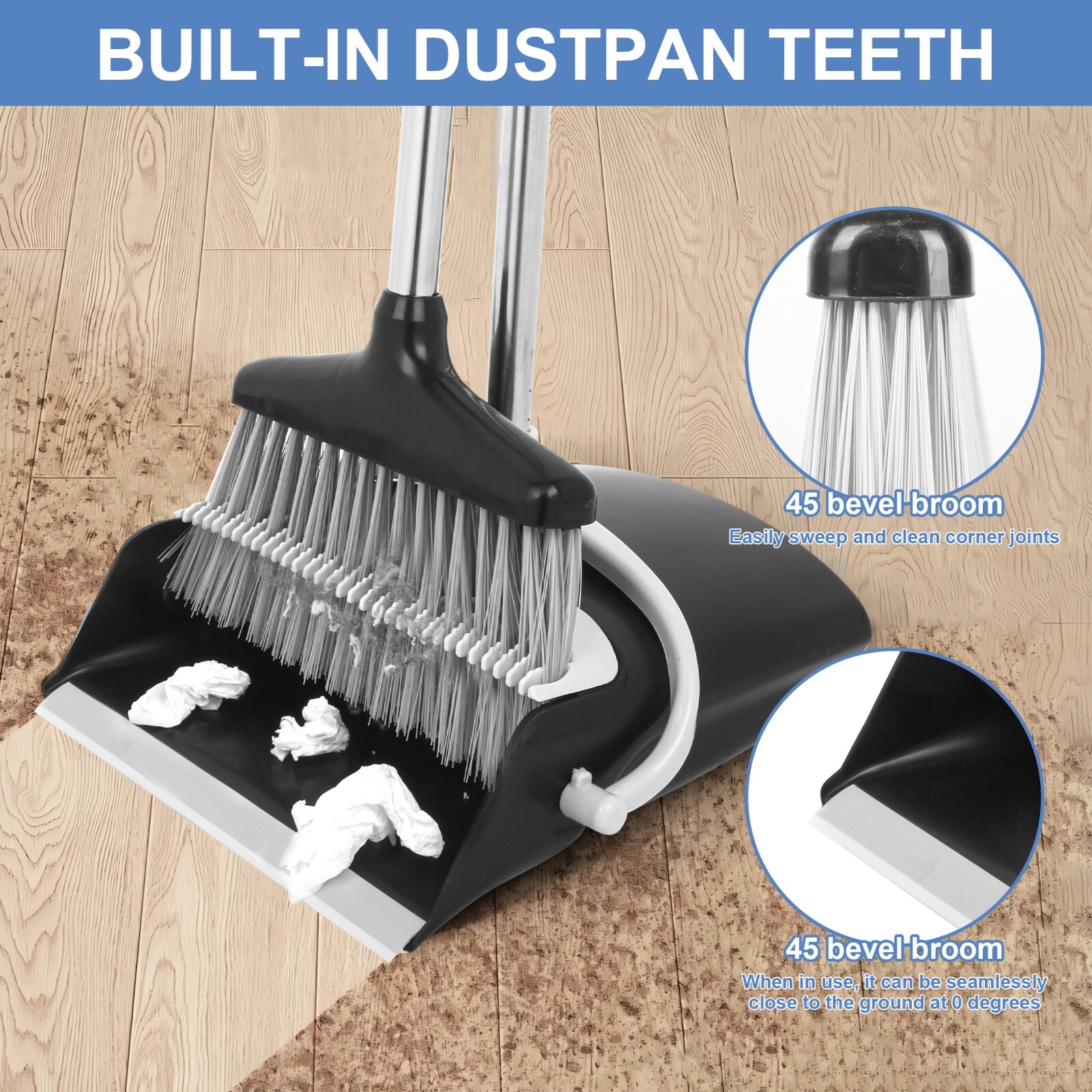 Broom and Dustpan Set Lightweight Upright Lobby Broom and Dust Pan Combo