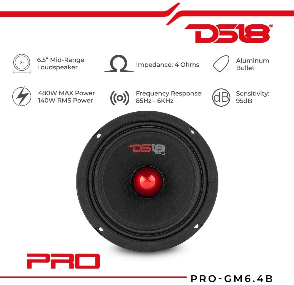 DS18 PRO-GM6.4B 6.5" Car Speaker with Bullet 480W Max 4 Ohms - 2 Speakers