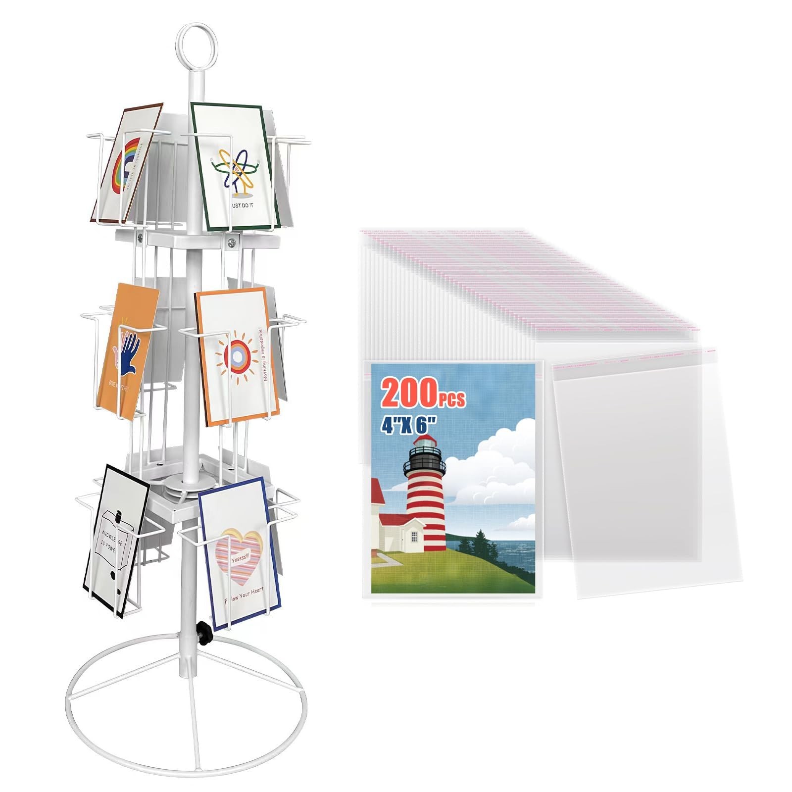TONGMO Rotating Greeting Card Stand - 12-Pocket Rotating Countertop with Clea...