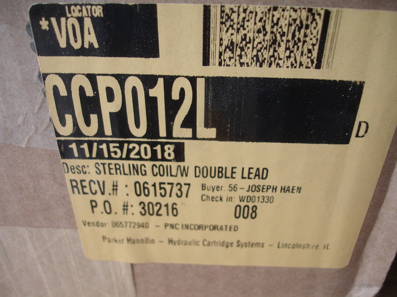 Parker CCP012L Solenoid Cartridge Coil 1/2" with Double Lead 12VDC 19W NEW