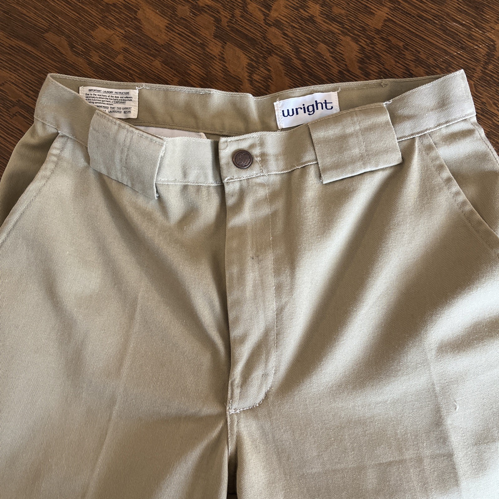 Vintage 70s Mens Bell Bottom Flare Pants Tan Cotton Waist 30 Inseam 31 Wright