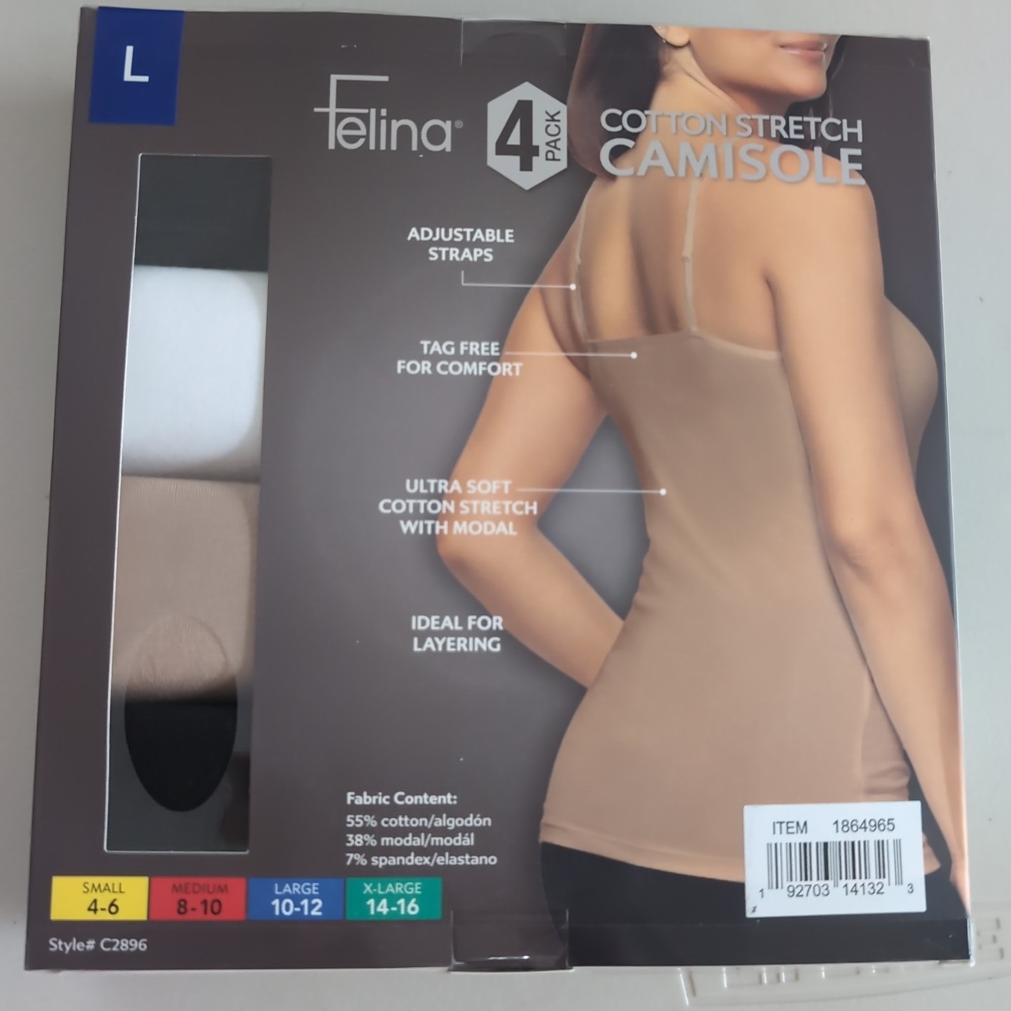 Felina Women's Camisole 4-pack Cotton Stretch Size L