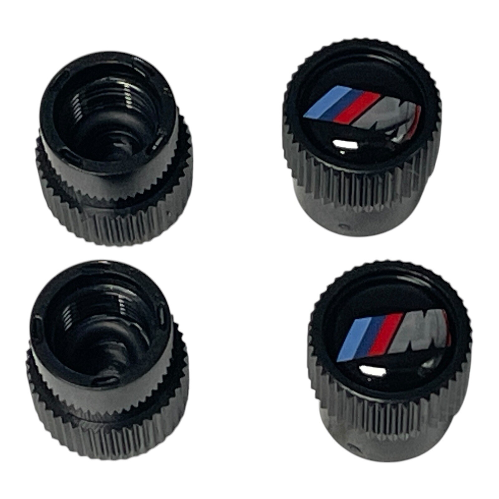 BMW M Performance Emblem Logo Black Tire Valve Stem Caps Set of 4 New