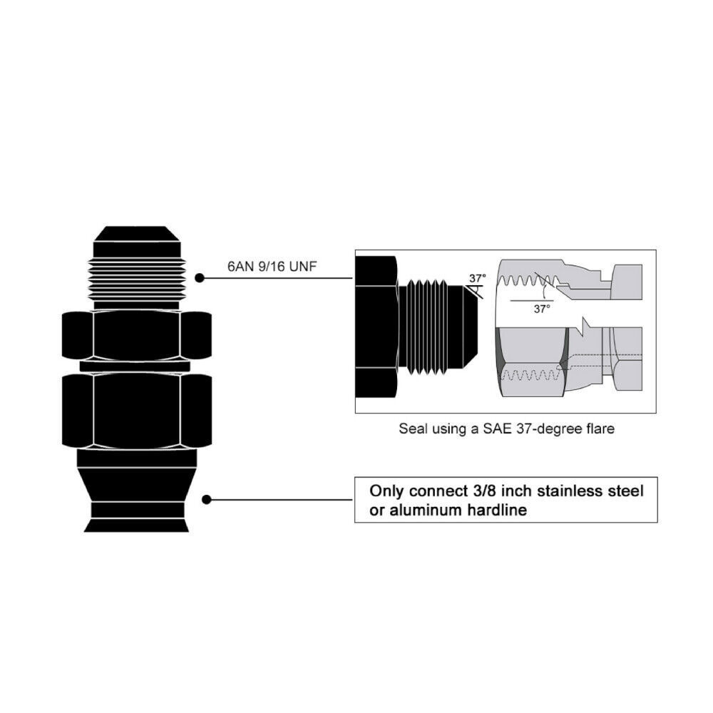 6AN To 3/8" Tube Hardline Fuel Line Adapter Fitting Tubing compression AN6 2PCS
