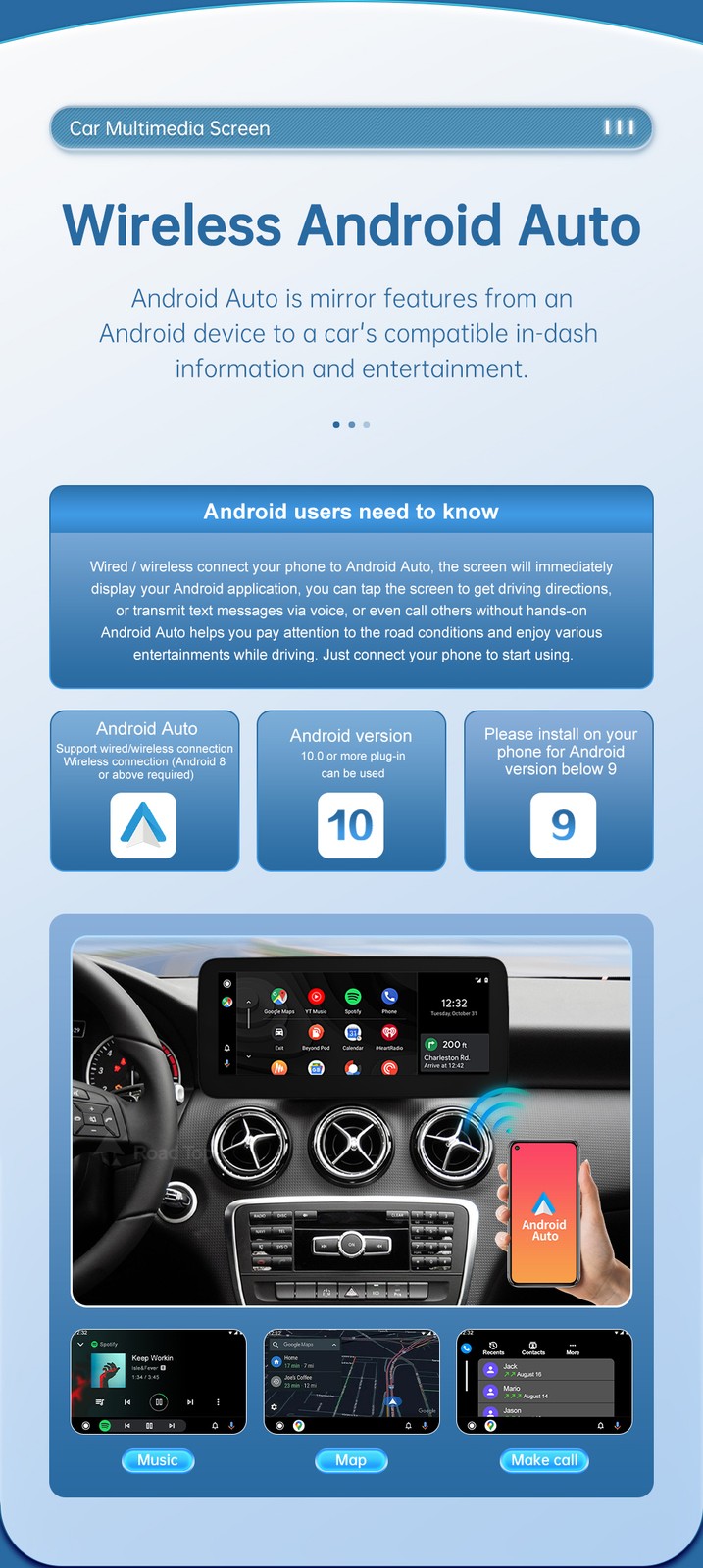 12.3" Wireless CarPlay Multimedia Touch Screen For Benz A B GLA CLA 2013-2019