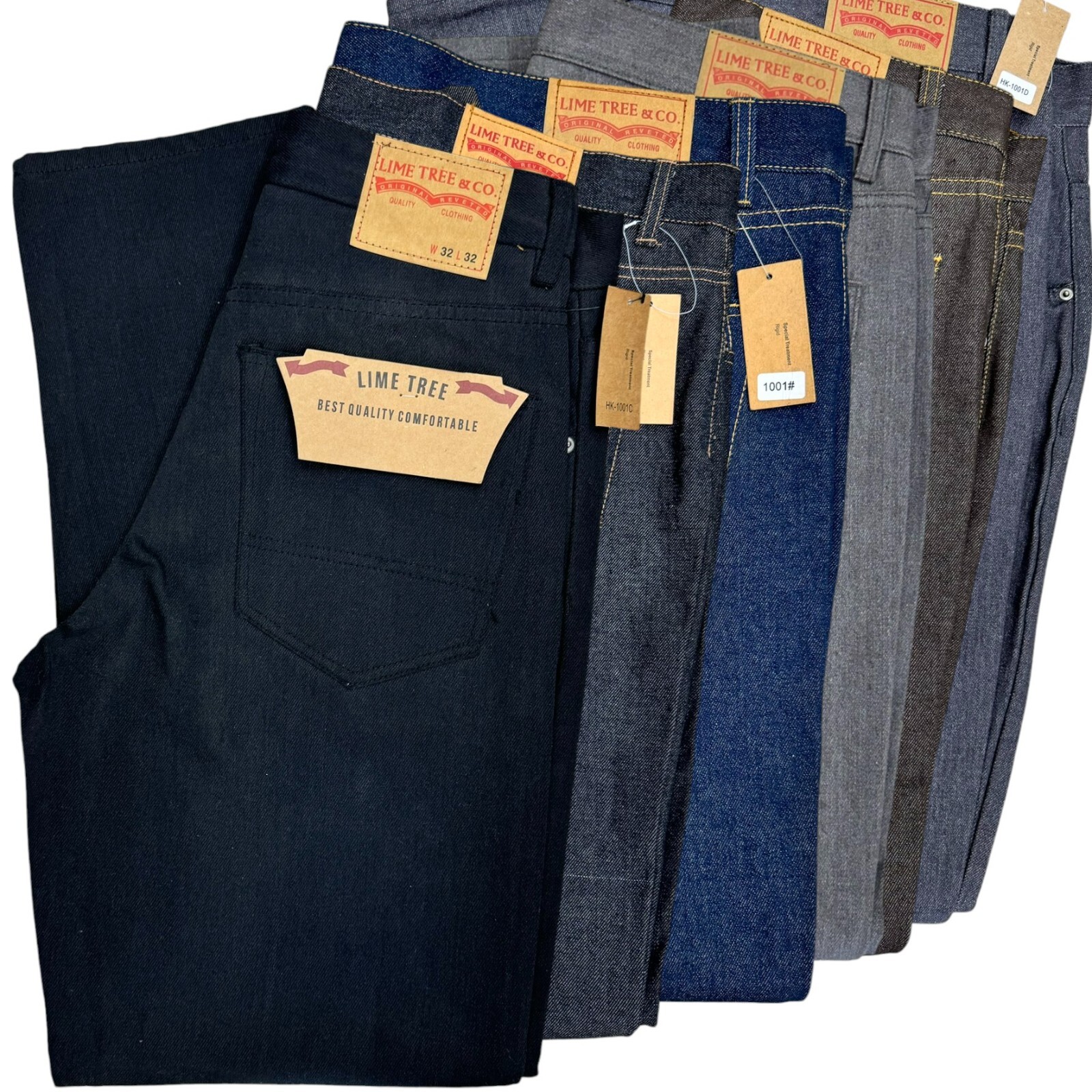 LIME TREE Men's Regular Fit Straight Leg Denim Jeans Size 30-52