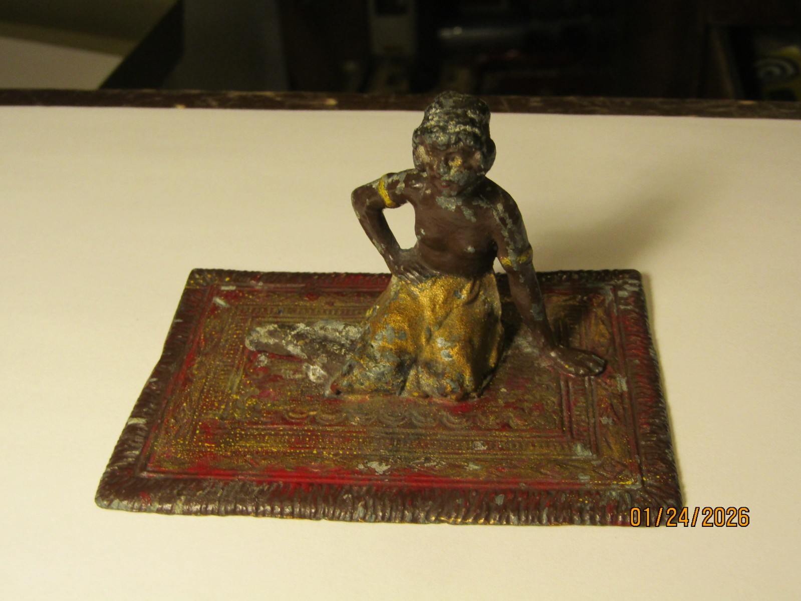 Antique Bergmann Vienna Austrian Cold Painted Bronze Arabic Topless Woman Carpet