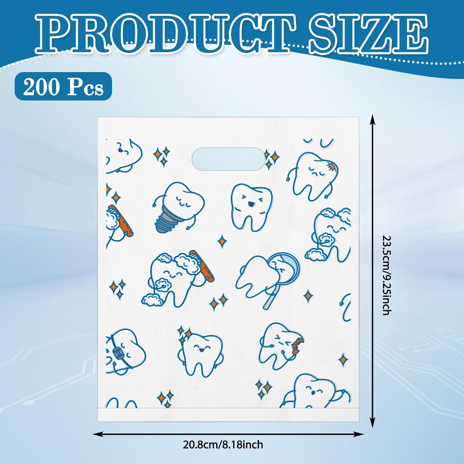 300 Pcs Tooth Merchandise Bags with Handles Plastic Dental Bags for Patients