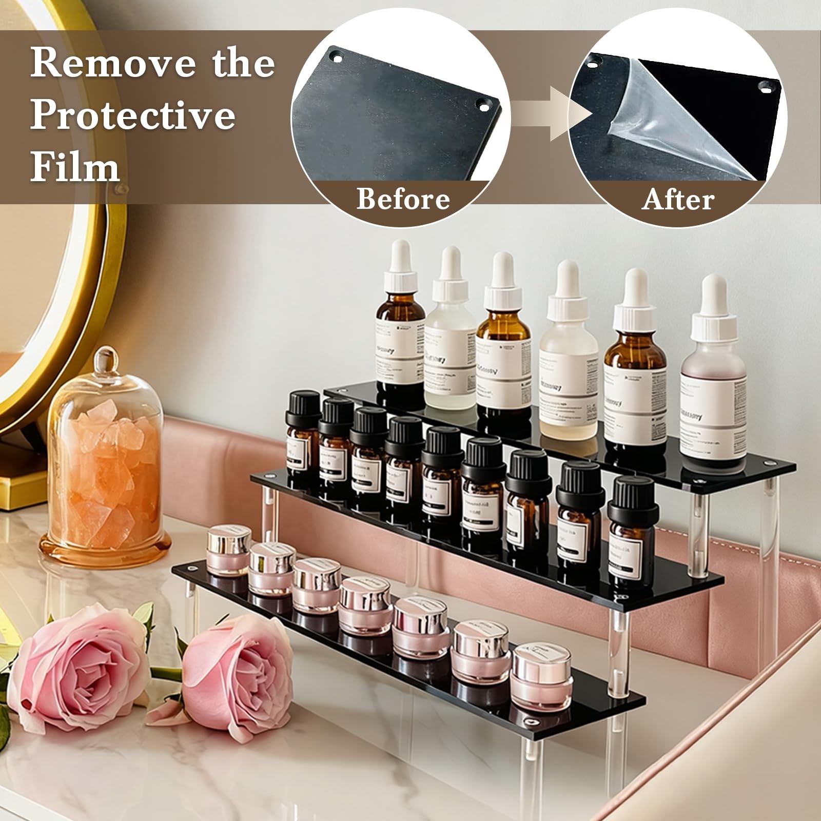 Acrylic Riser Black Acrylic Shelf Riser 3 Tier Perfume Organizer Cologne Disp...