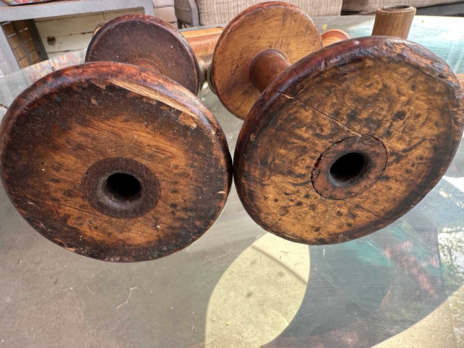 'Lot of 10 Vintage Yarn/Thread Spools-Asst Sizes- 2 have been cut down