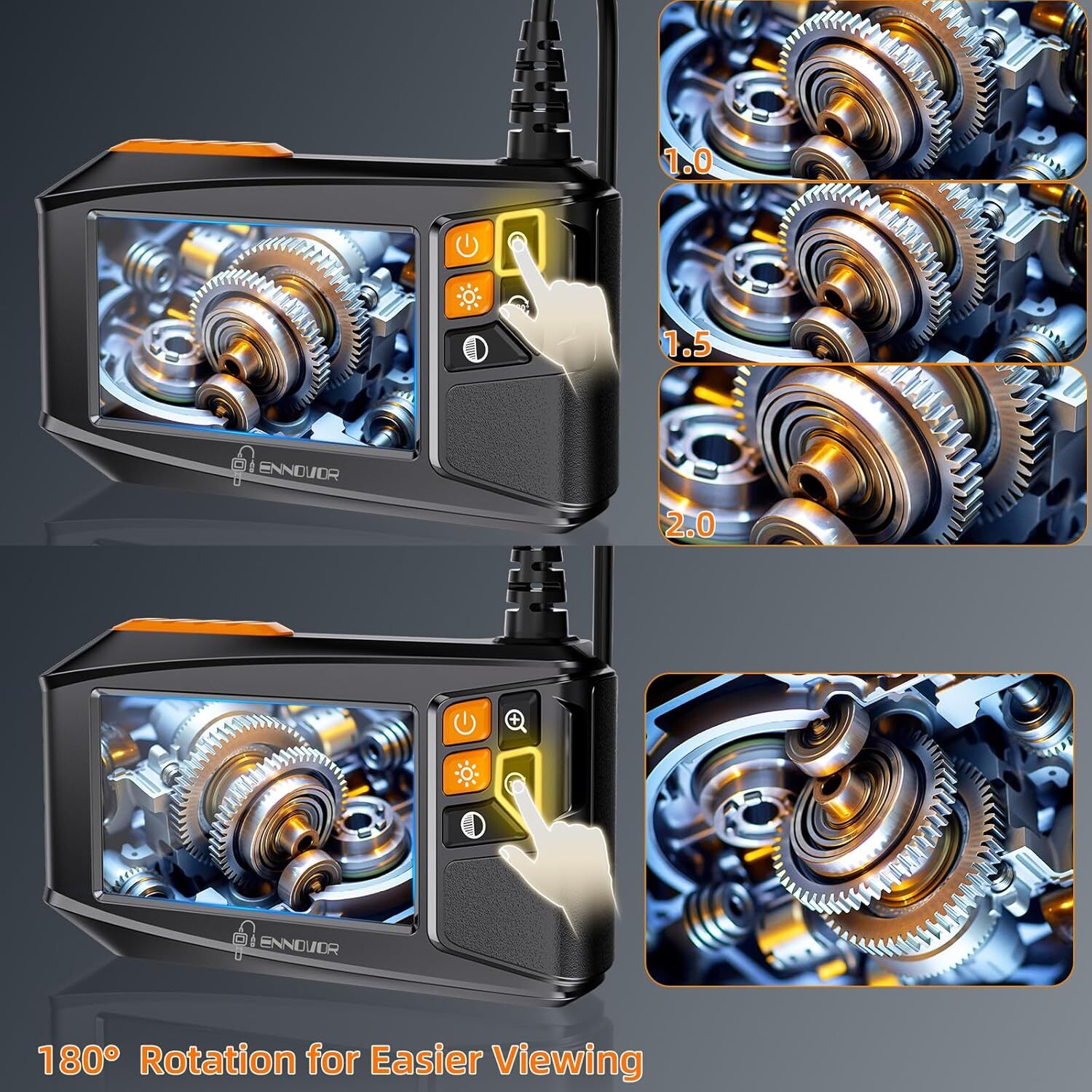 Industrial Borescope Camera - 8 Adjustable LEDs, Semi-Rigid Cable for Mechanics