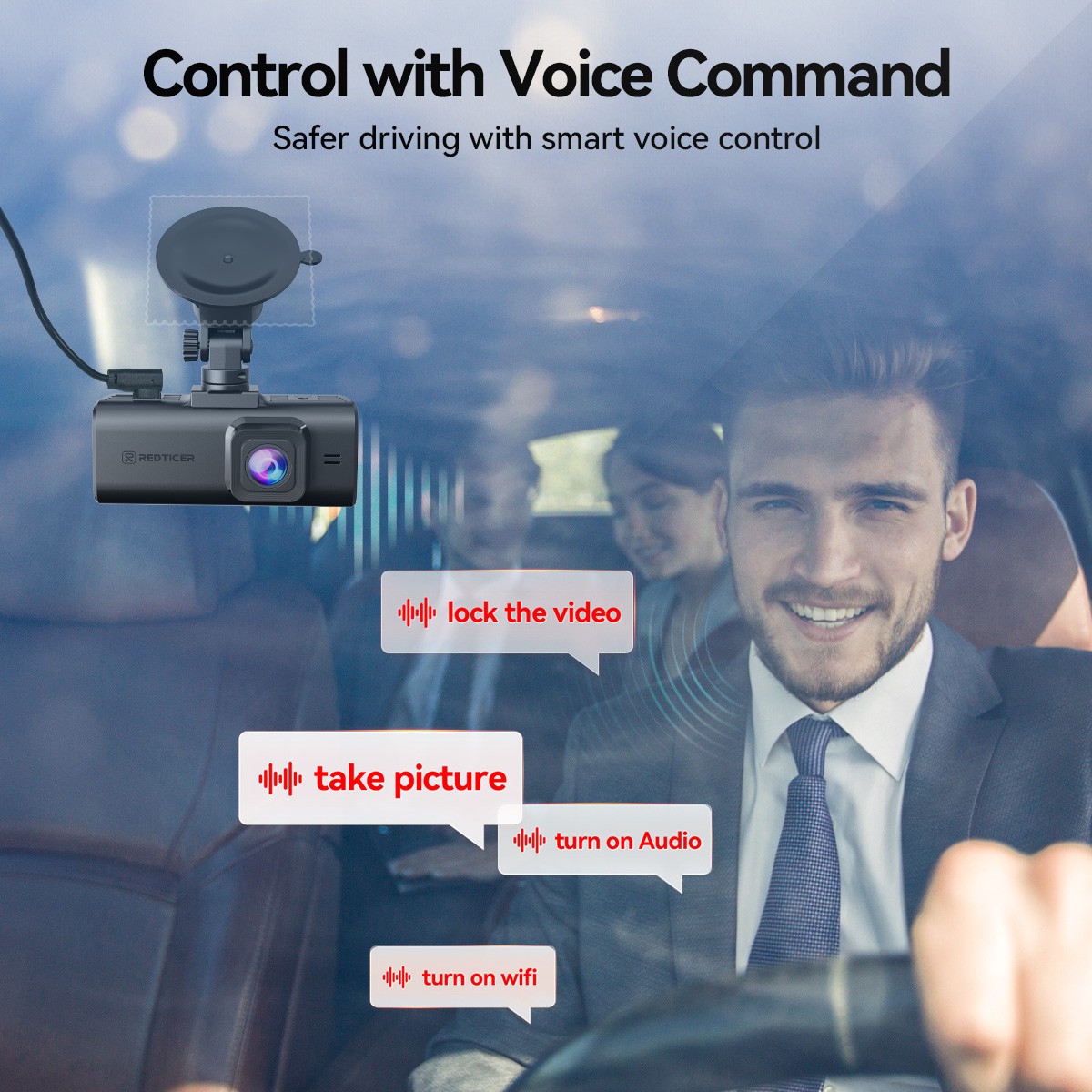 REDTIGER FTNT 128GB Card Voice Control 4K Dash Cam Front and Rear, Touch Screen