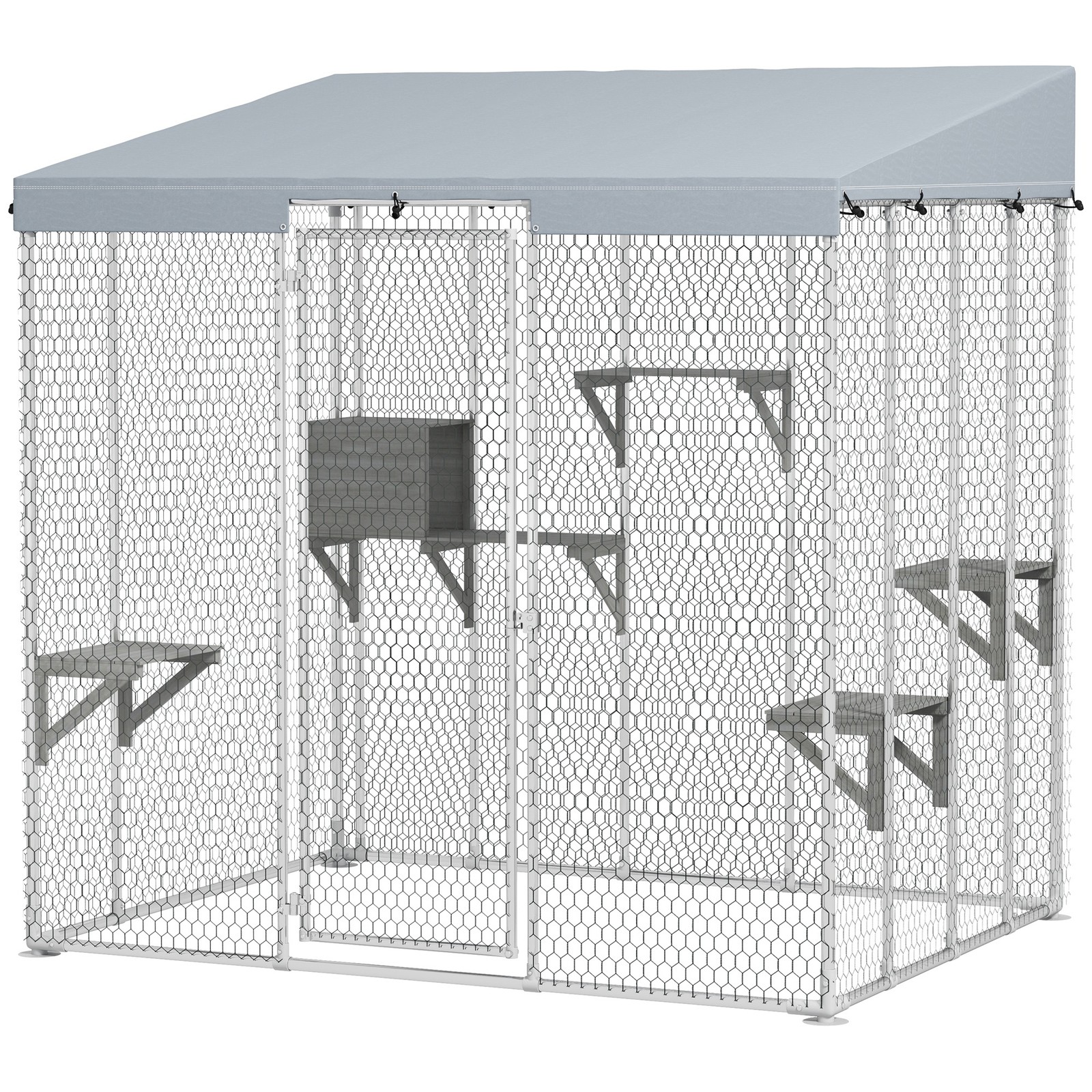 PawHut 79" Large Catio, Galvanized Steel Outdoor Cat Enclosure with Canopy