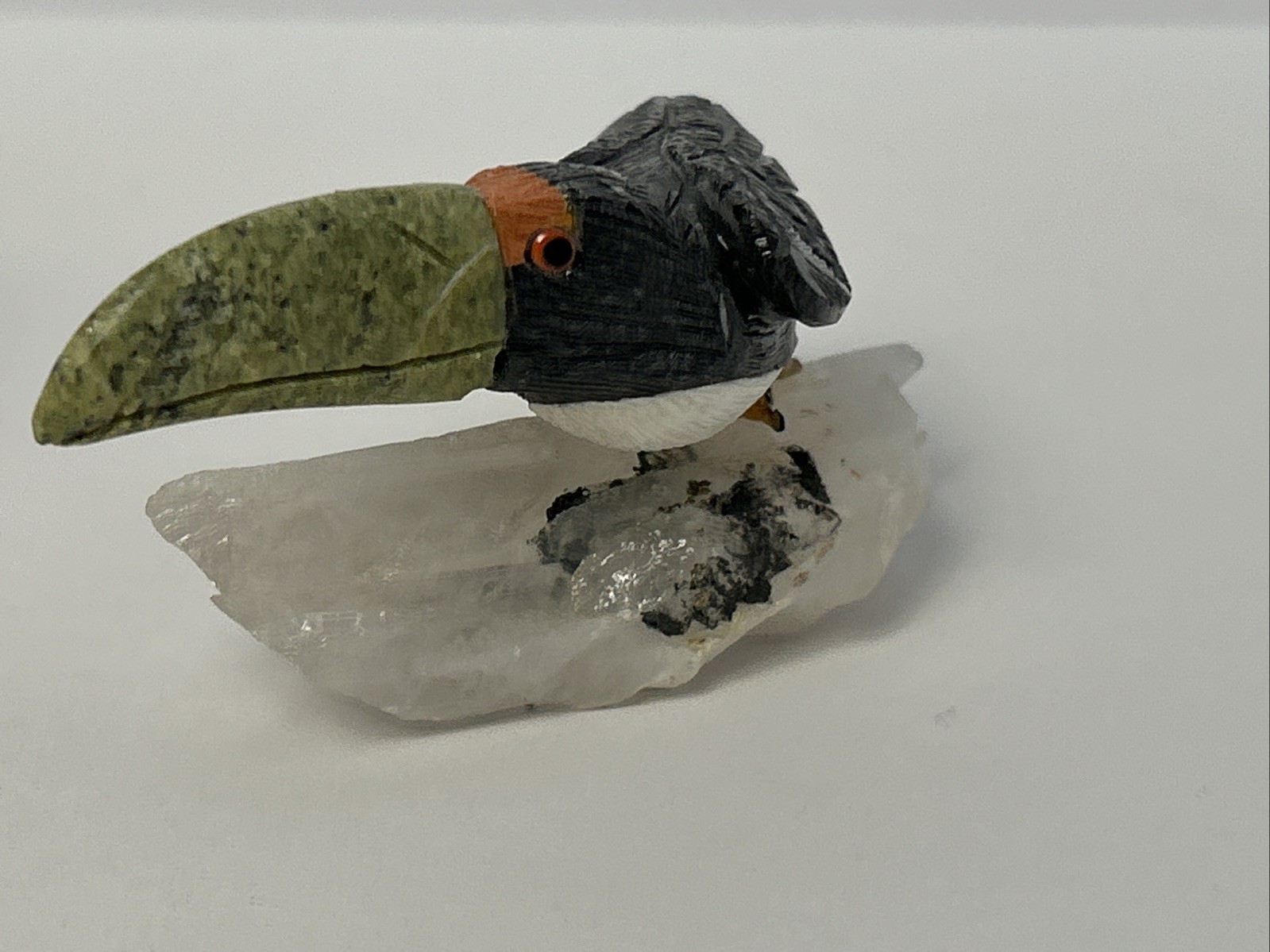 Carved Stone Birds on Quartz (4) Different Species Colorful Unique Different