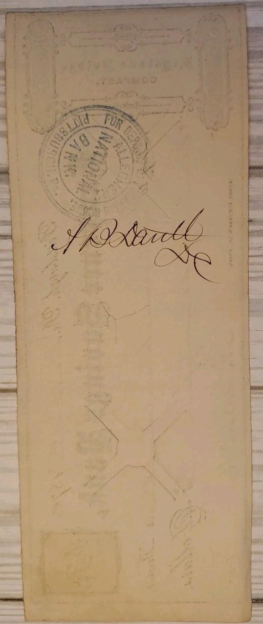 1871 Lawrence Savings Bank Pittsburgh Pennsylvania Check w G Washington Stamp B