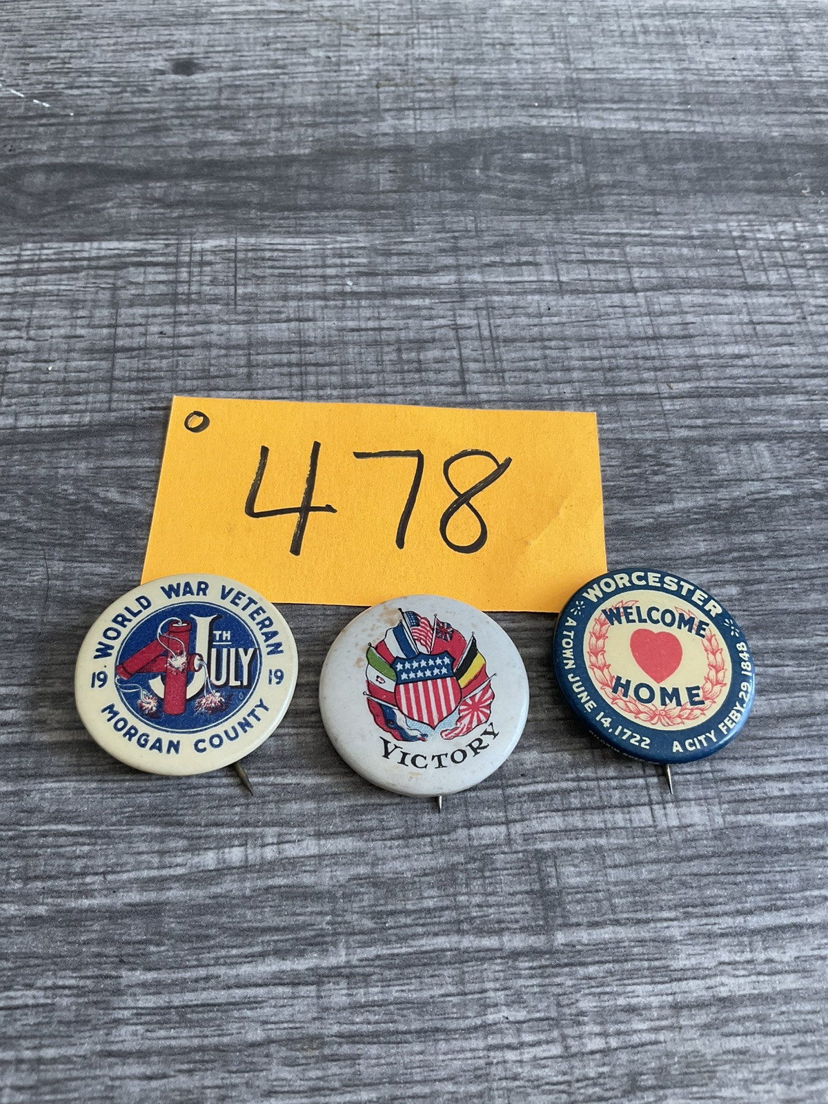Lot of 3 WWi Era Welcome Home Pin Back Buttons o478