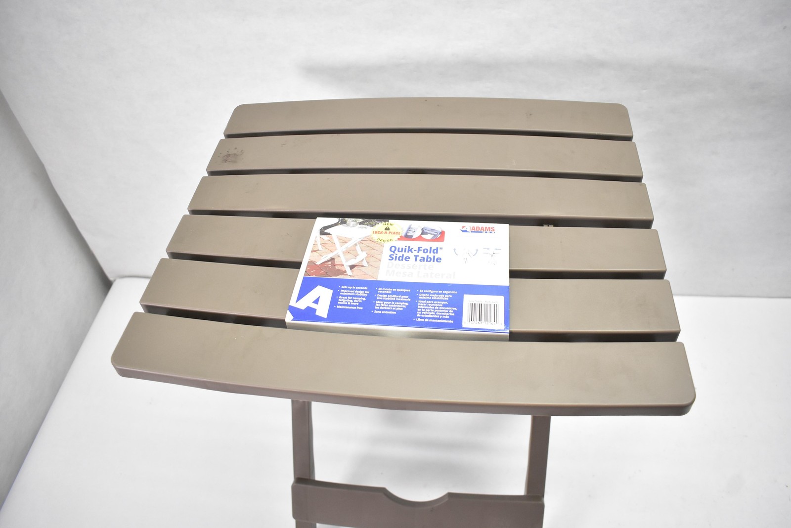Adams Quik-Fold Side Table Portobello Portable Outdoor Patio Lock-N-Place Resin