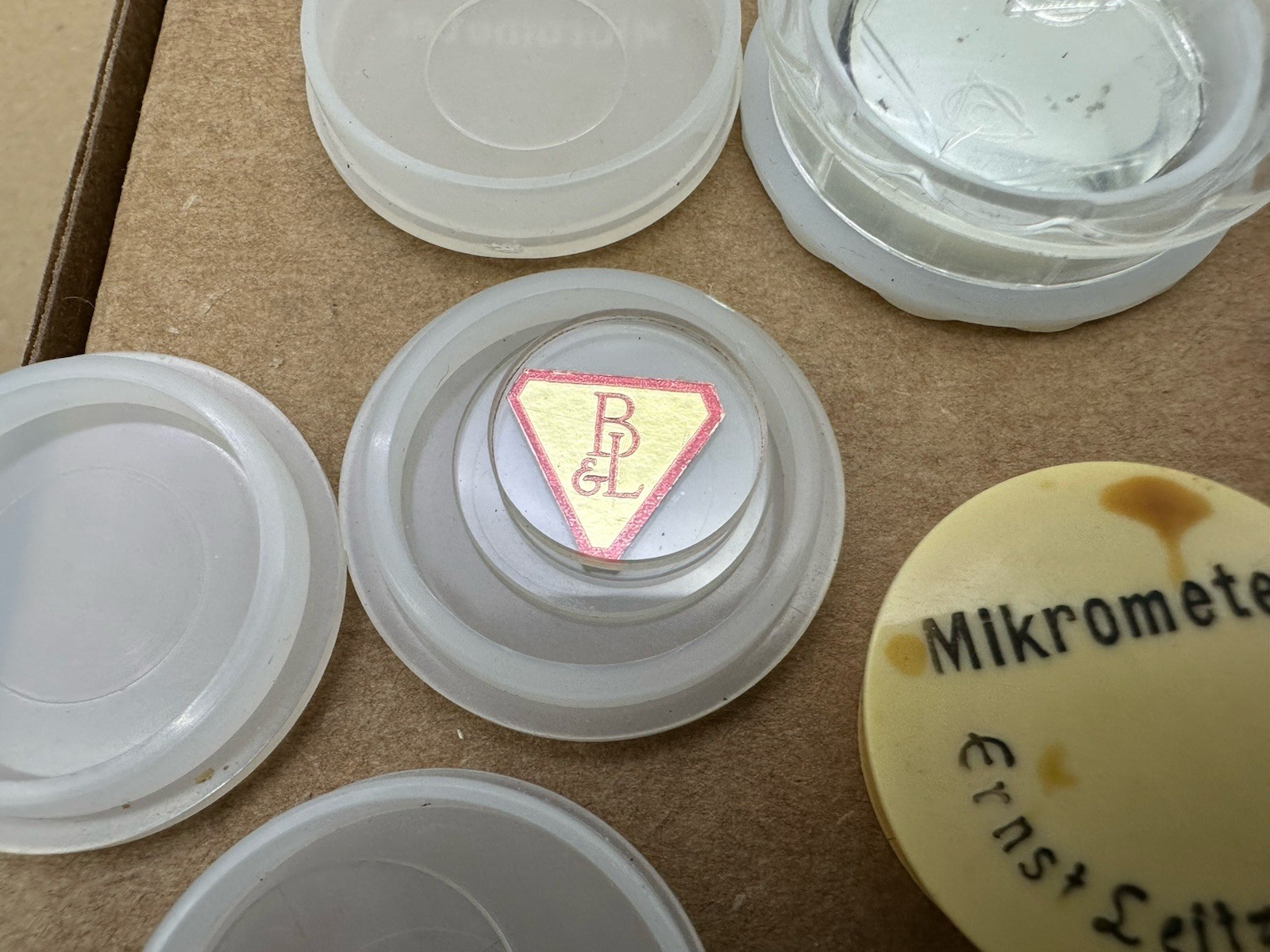 Lot of Vtg Microscope Lens Filters Glass Pearl Bausch Lomb Leitz Graf Apsco Etc