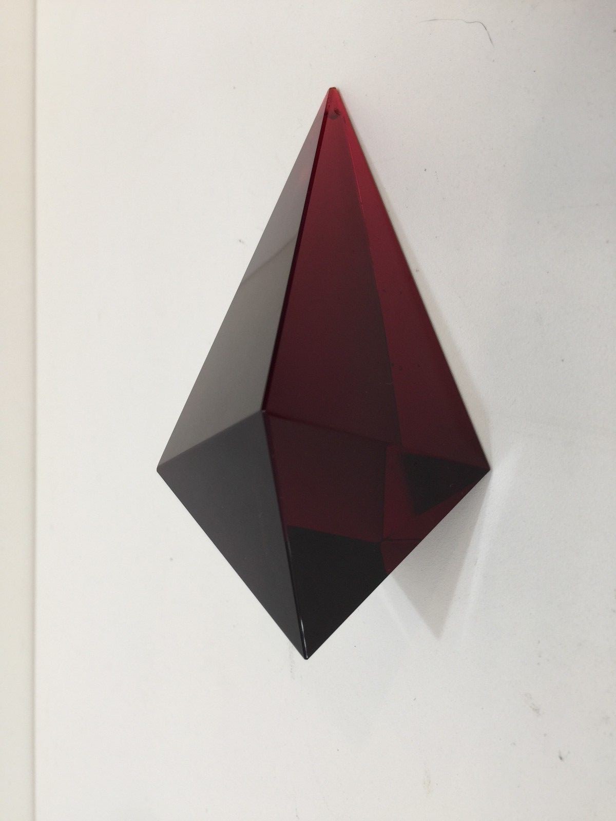 Large Murano Italy Red Ruby Cut Crystal Chandelier Diamond Prism Pendant, 5 3/4"