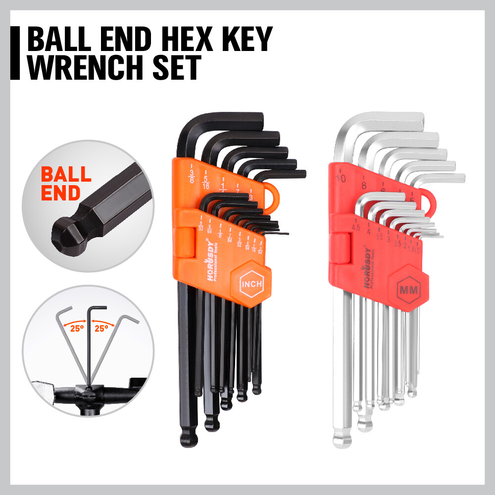 HORUSDY 48PC Ratcheting Wrench Set Ball End Hex Key SAE & Metric Gear With Pouch