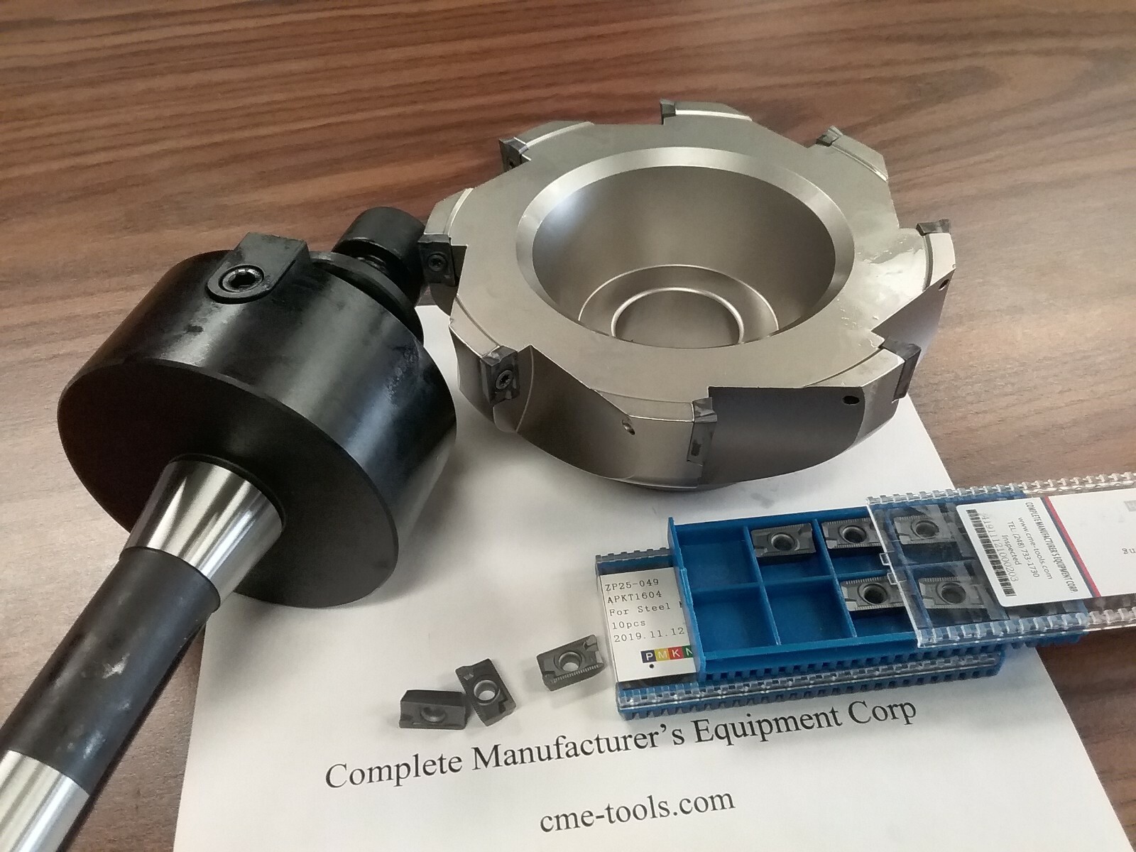 6" 90 degree indexable face shell mill & 20 extra APKT1604 inserts w. R8 arbor