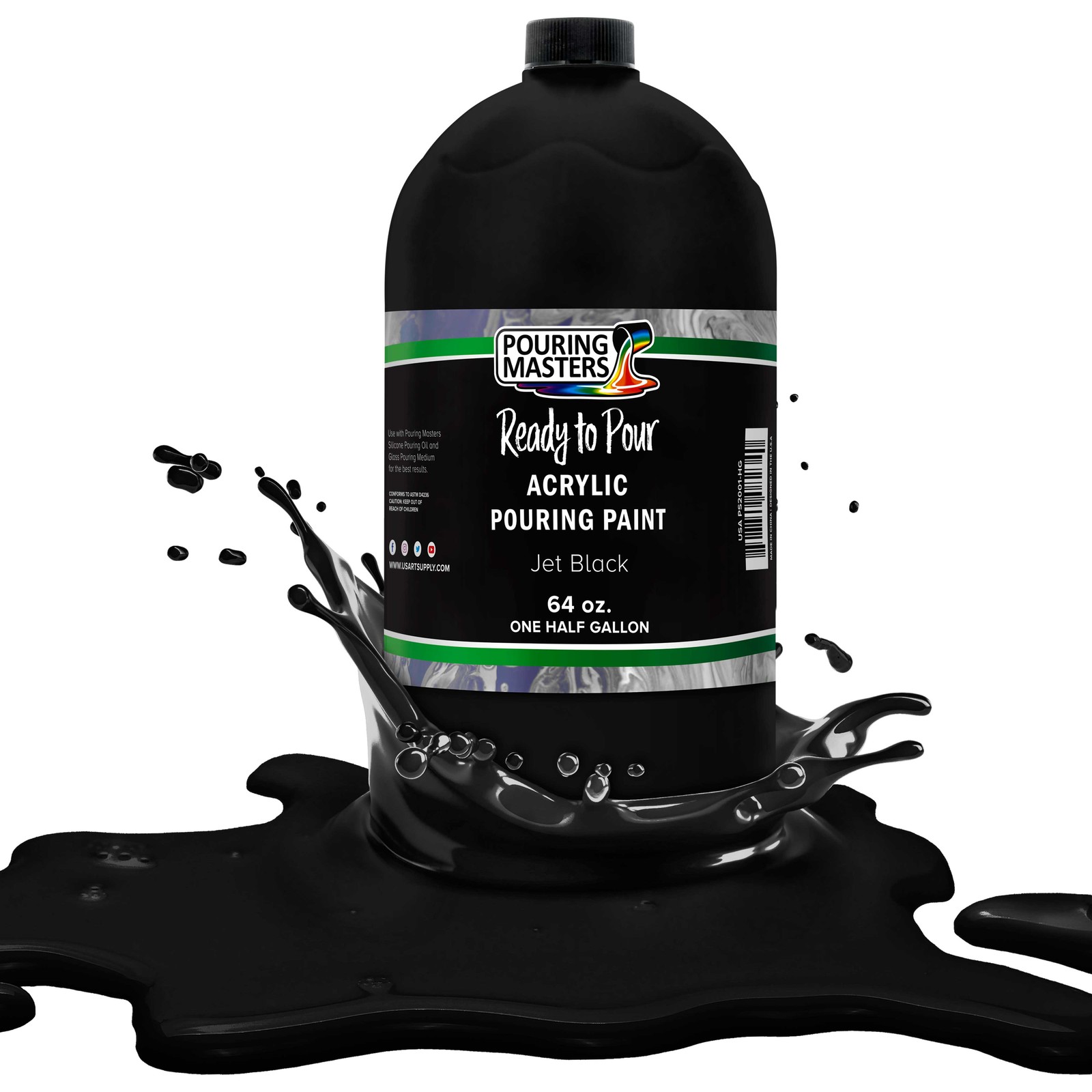 Pouring Masters Lamp Black 64-Ounce Bottle of Water-Based Acrylic Pouring Paint