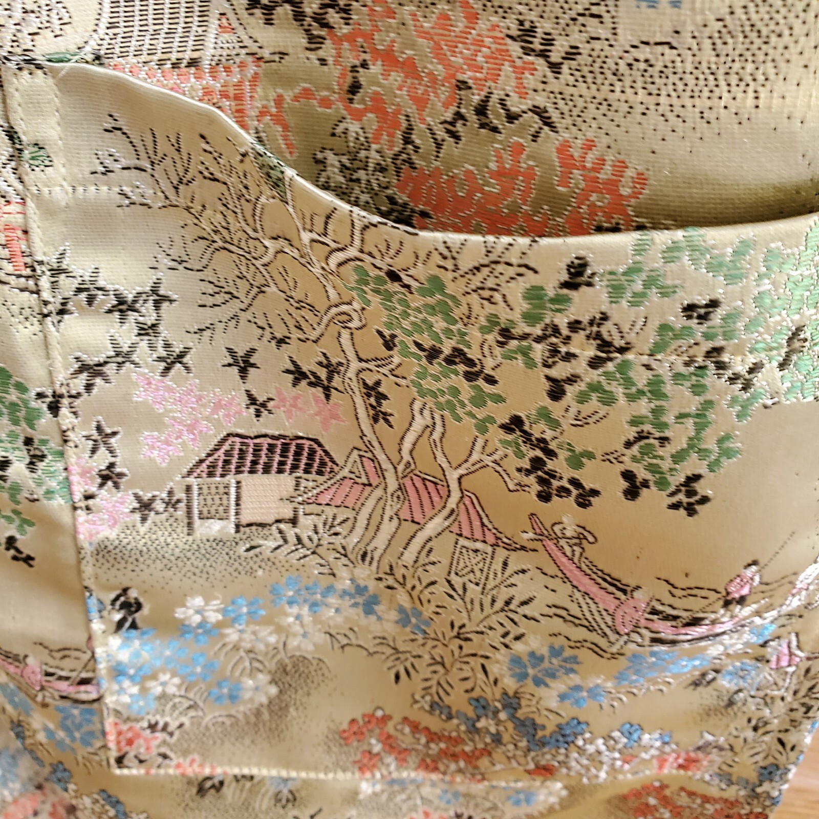 Greater Shanghai Hi-Low Kimono House Dress Vintage V-Neck Gold Brocade Size L