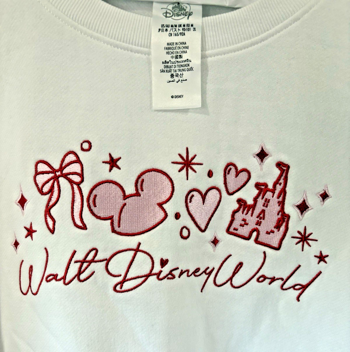 2026 WDW White Embroidered Sweatshirt Mickey Castle Icons Pullover M 💓❤️NEW