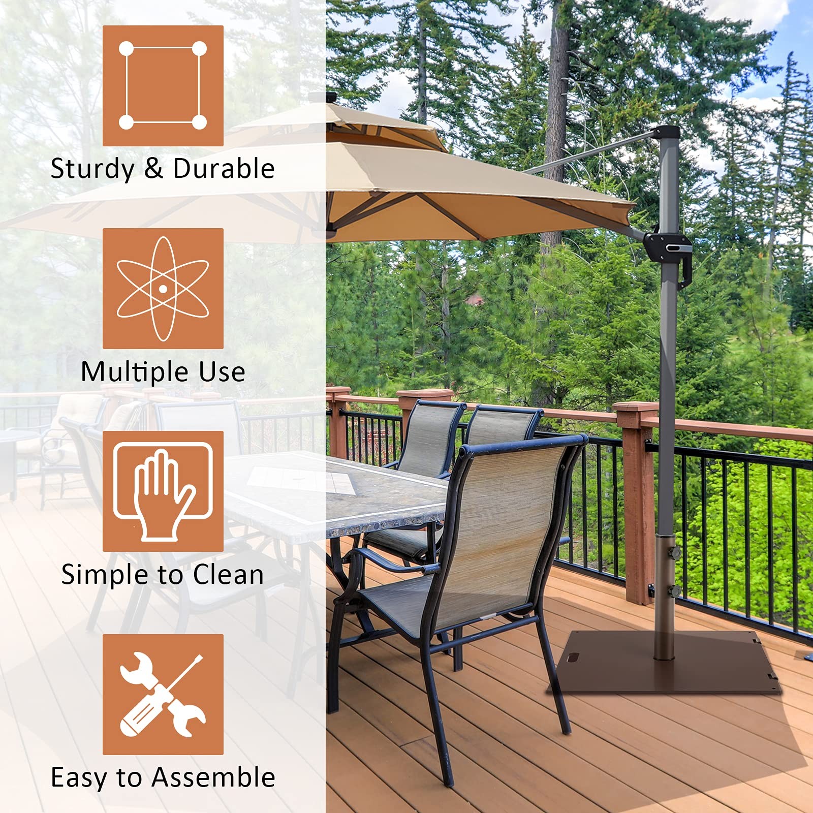 50LBS Patio Umbrella Base, Portable Outdoor Umbrella Base Stand,24 Inches Square