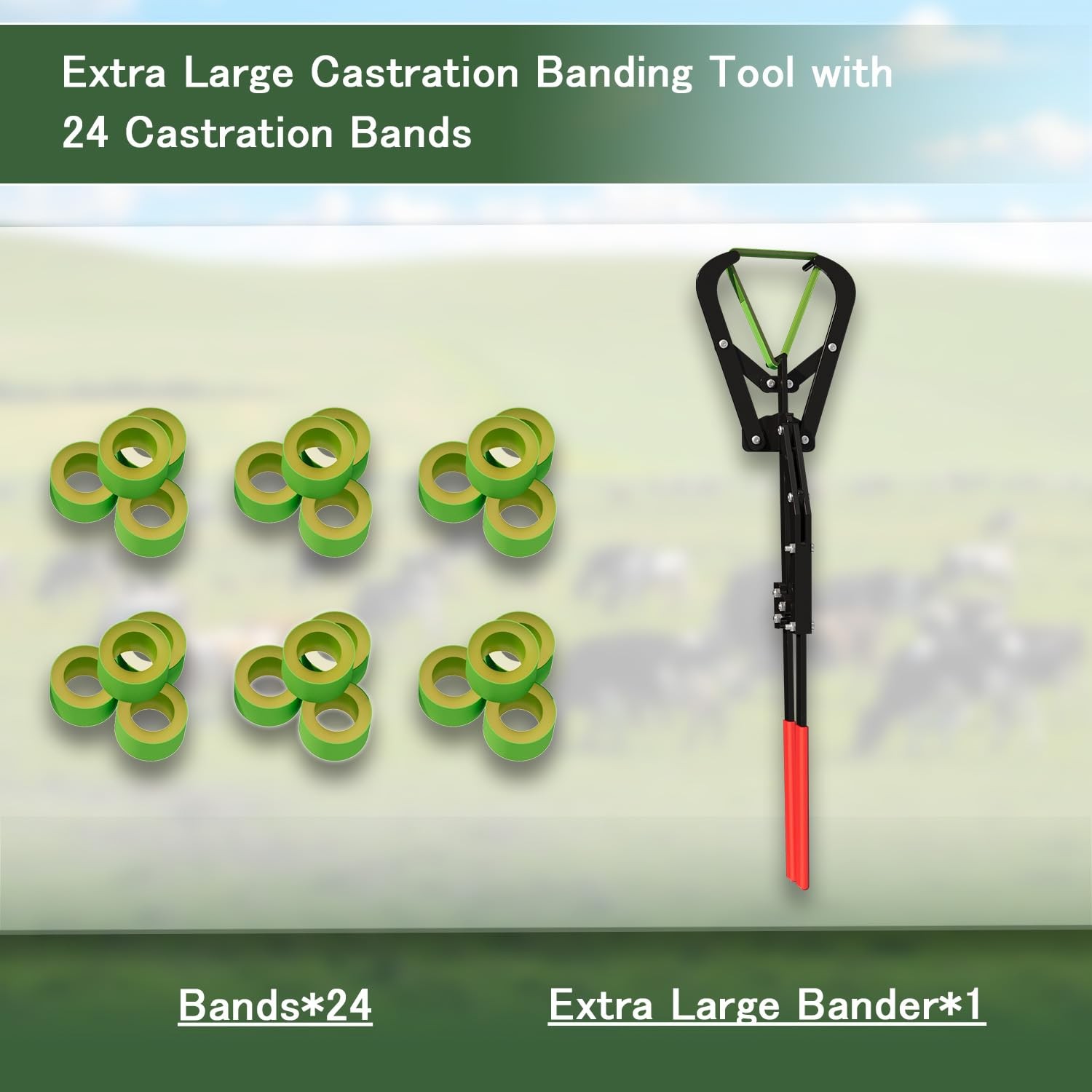 Extra Large Castration Banding Tool, Cattle Goat Bander with 24 Castration Bands