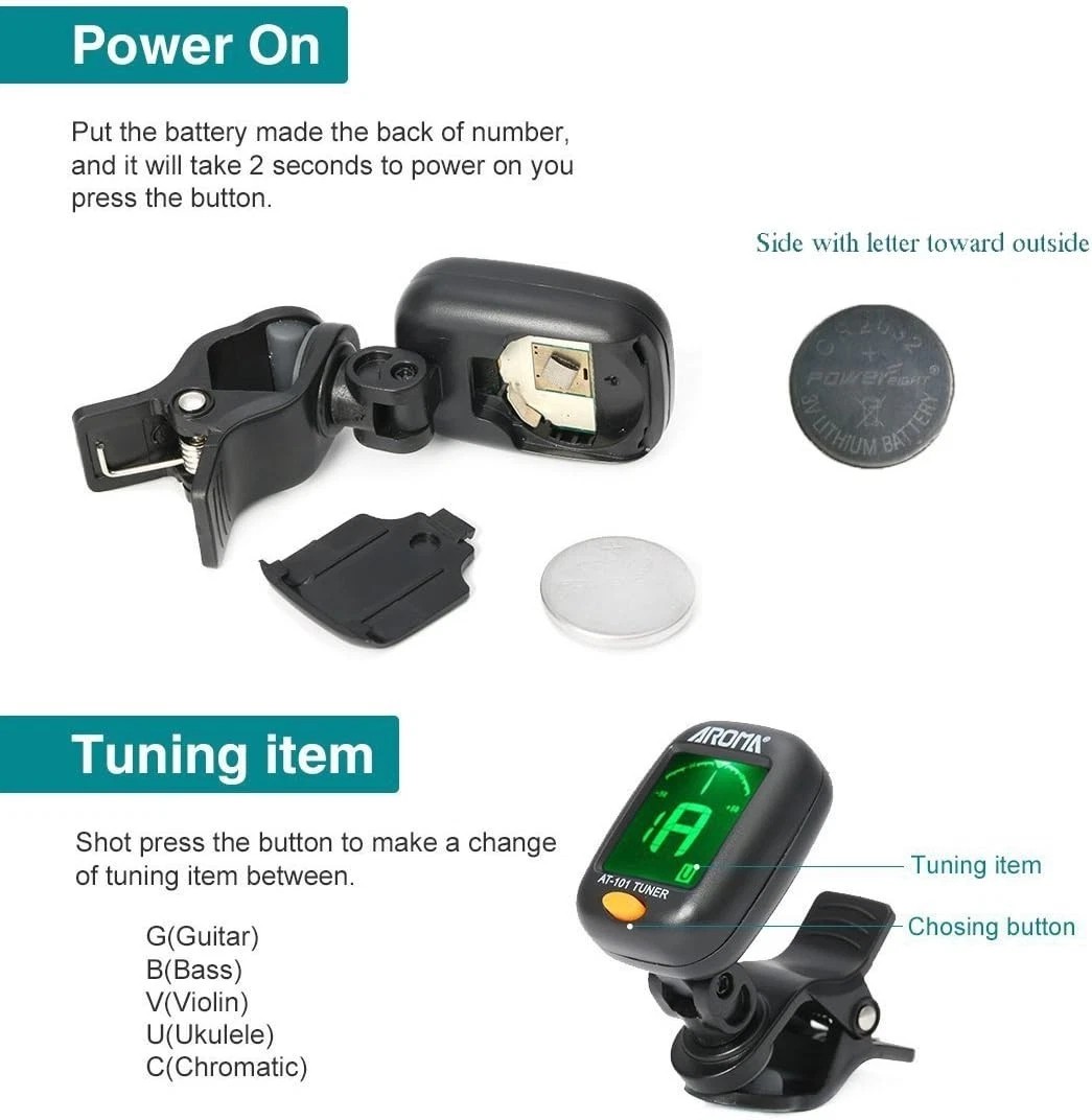 1X Clip-On LCD Digital Tuner for Guitar Bass Violin Ukulele Chromatic AT-01A NEW