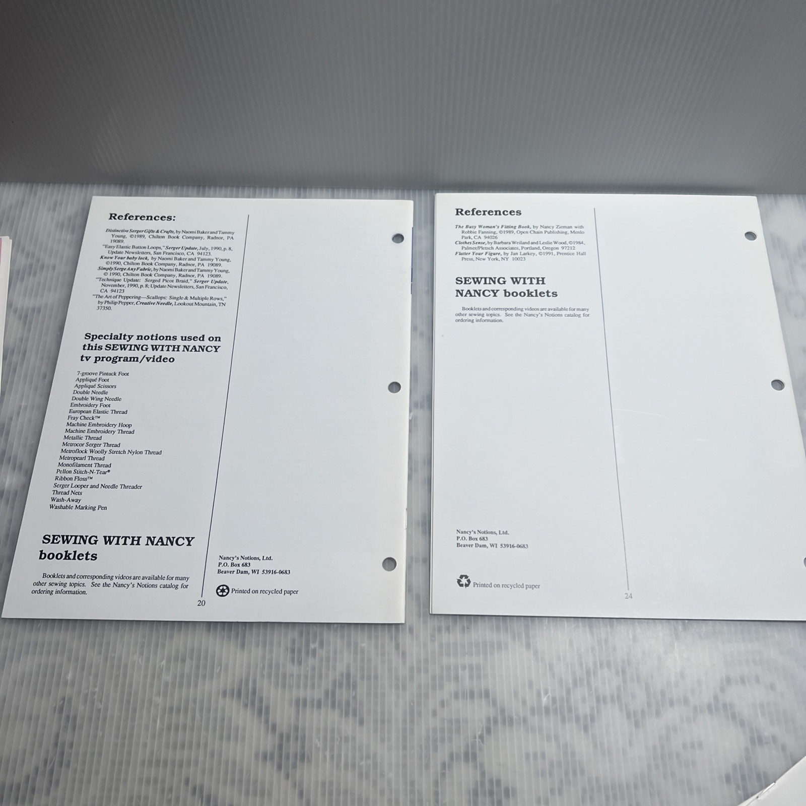 Sewing With Nancy Lot Of 19 Booklets, Pamphlets, And Transcripts 1990’s