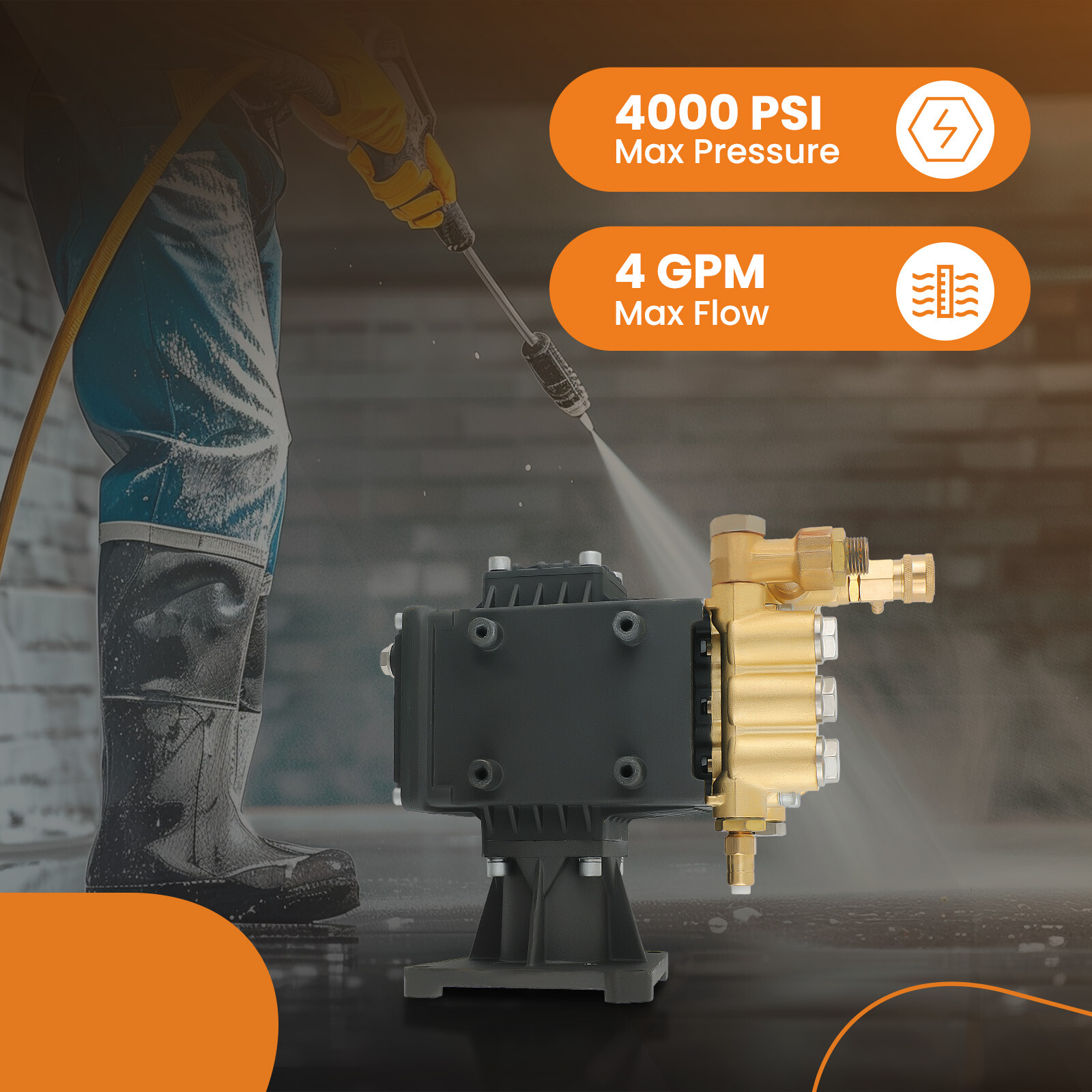 High Pressure Washing Pump 4000PSI 4.4GPM 1" for Honda GX340/390/270 RSV4G40