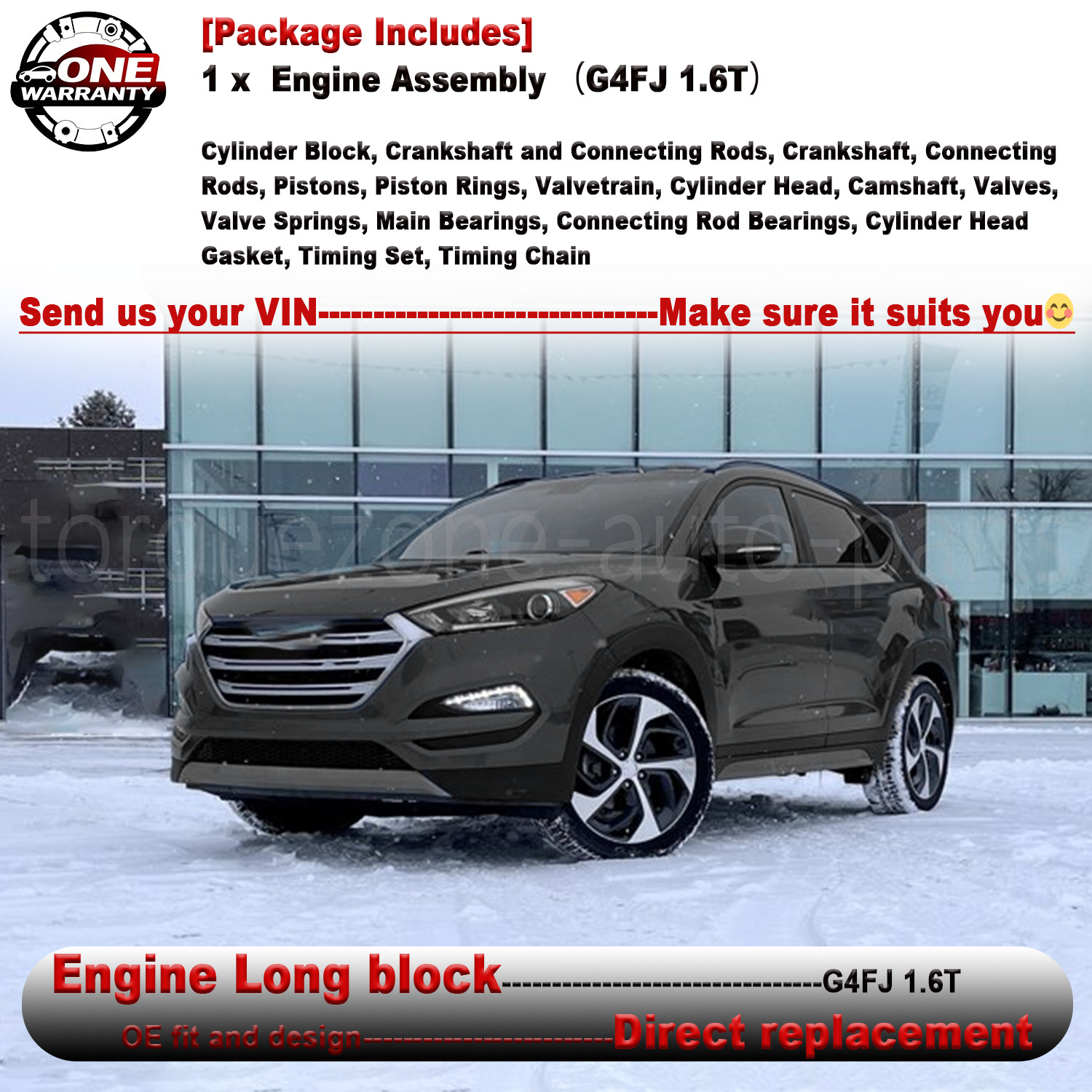 G4FJ 1.6T Turbo Engine Motor For 2015-2020 Hyundai Tucson , 14-19 Hyundai Sonata