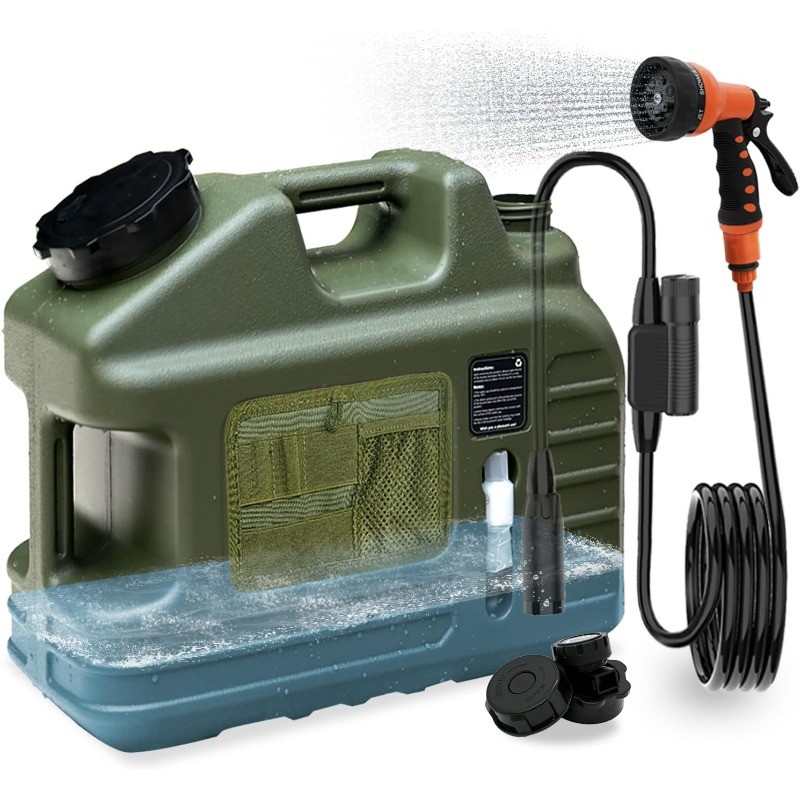 Portable Camping Shower with 5-Gallon Water Jug, Rechargeable IPX7 Waterproof